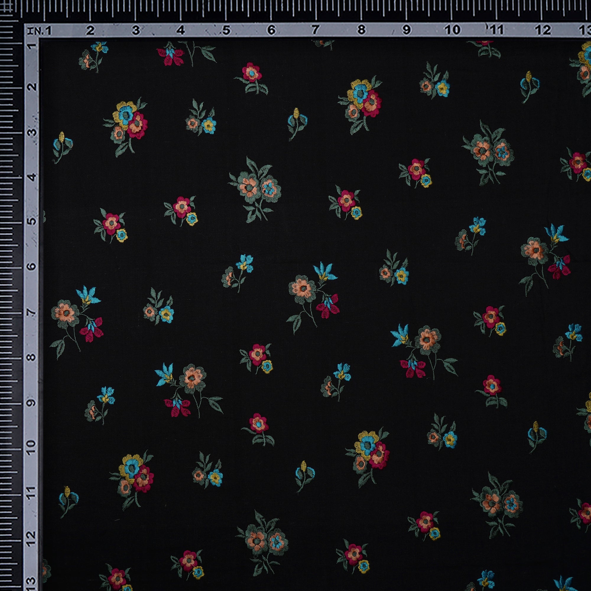 (Pre-Cut 1.00 Mtr)Black Color Embroidered Muslin Cotton Fabric