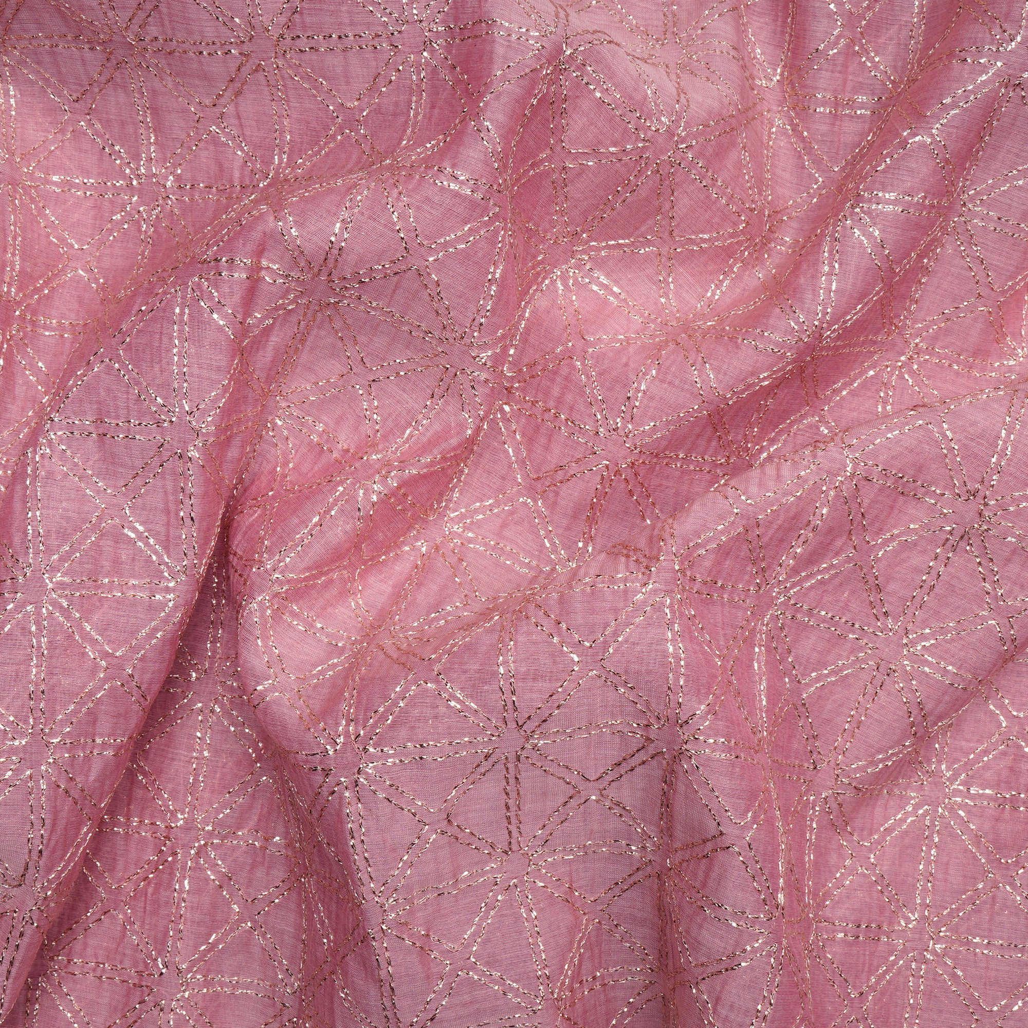 (Pre-Cut 0.70 Mtr)Blush Pink Geometric Pattern Embroidered Chanderi Fabric