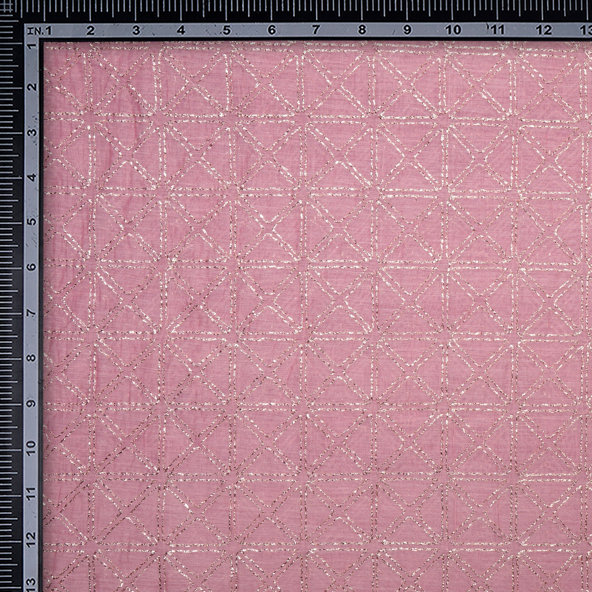 (Pre-Cut 0.70 Mtr)Blush Pink Geometric Pattern Embroidered Chanderi Fabric