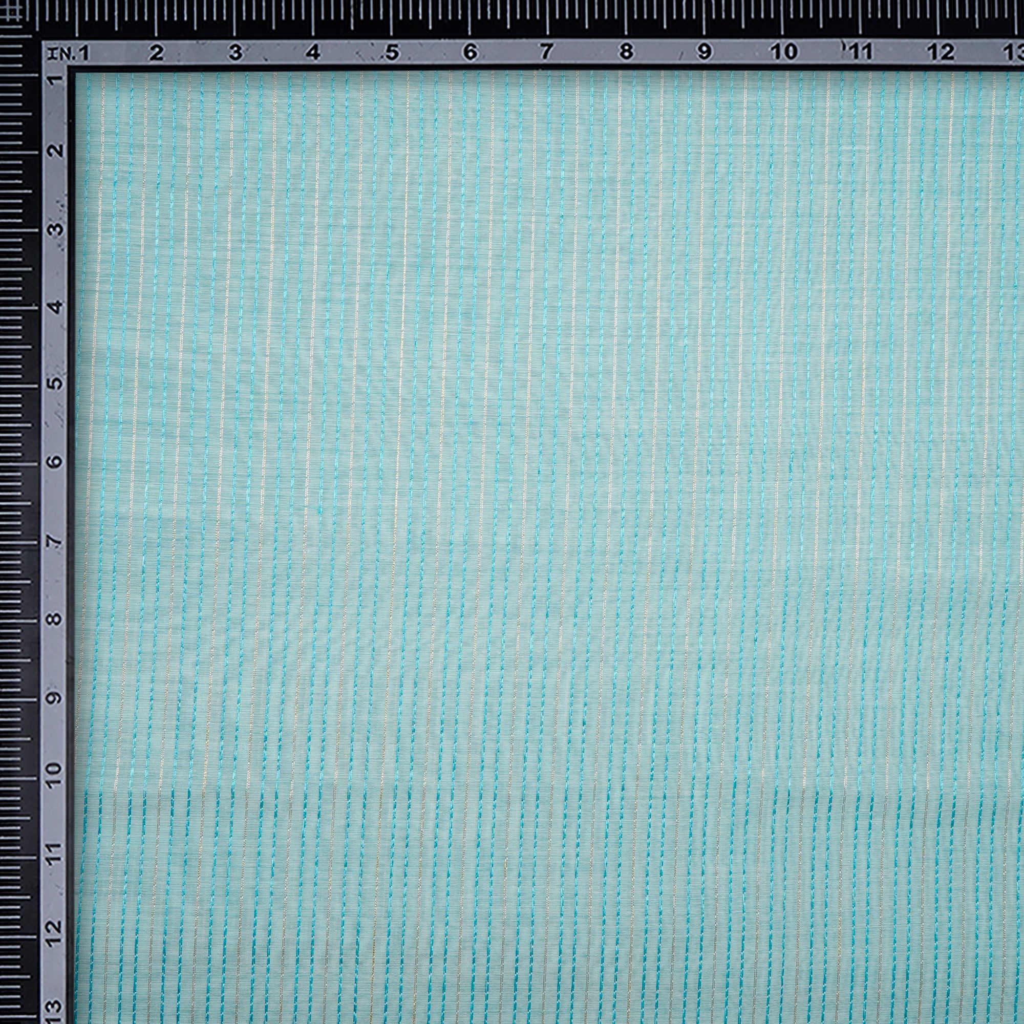 (Pre-Cut 0.70 Mtr)Light Blue Stripe Pattern Embroidered Fancy Chanderi Fabric