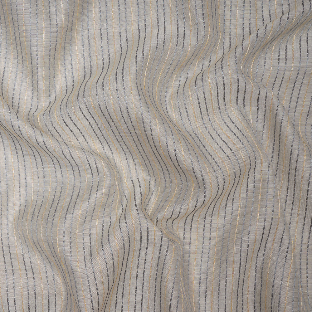 (Pre-Cut 0.90 Mtr)Grey Color Lurex Striped Fancy Chanderi Fabric