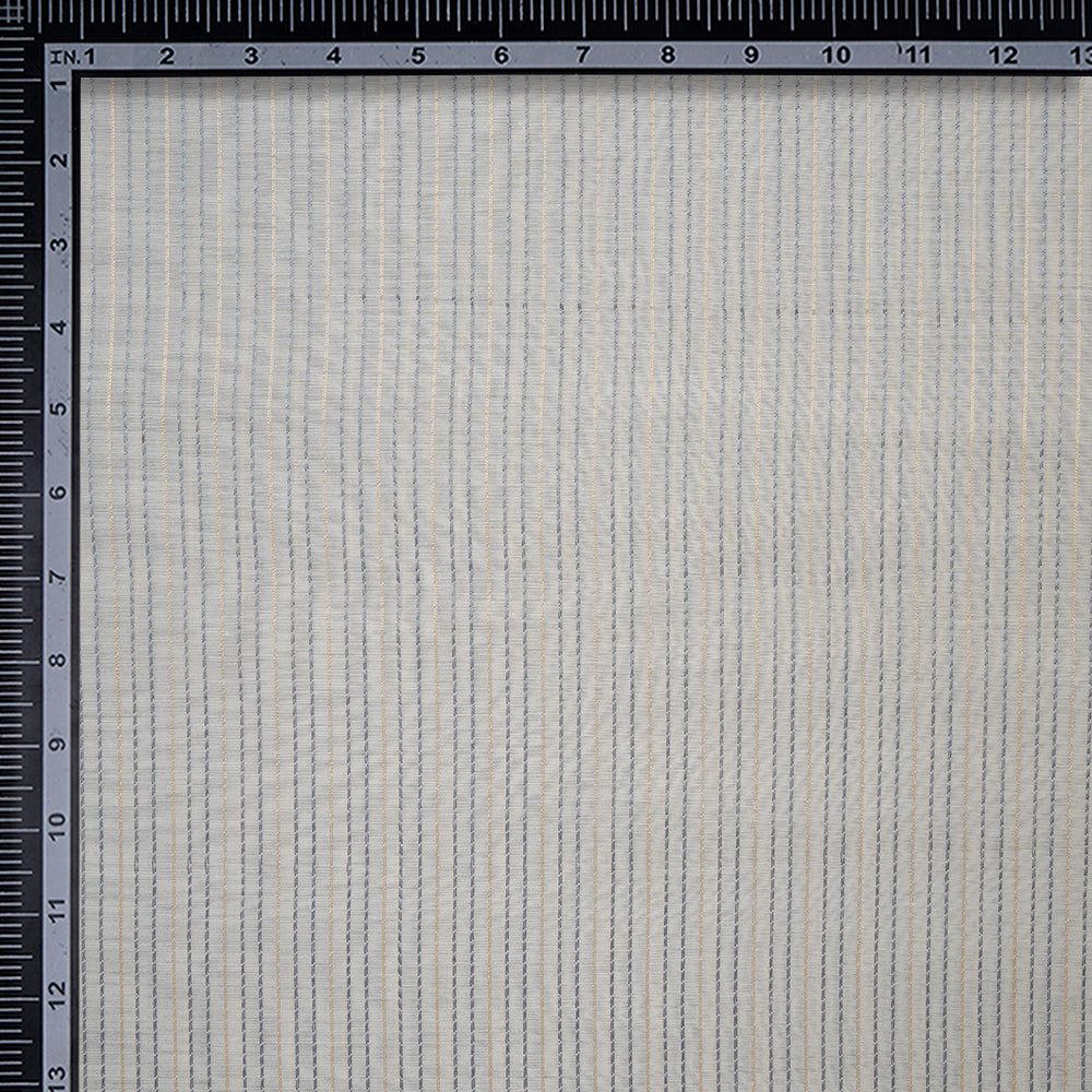 (Pre-Cut 0.90 Mtr)Grey Color Lurex Striped Fancy Chanderi Fabric