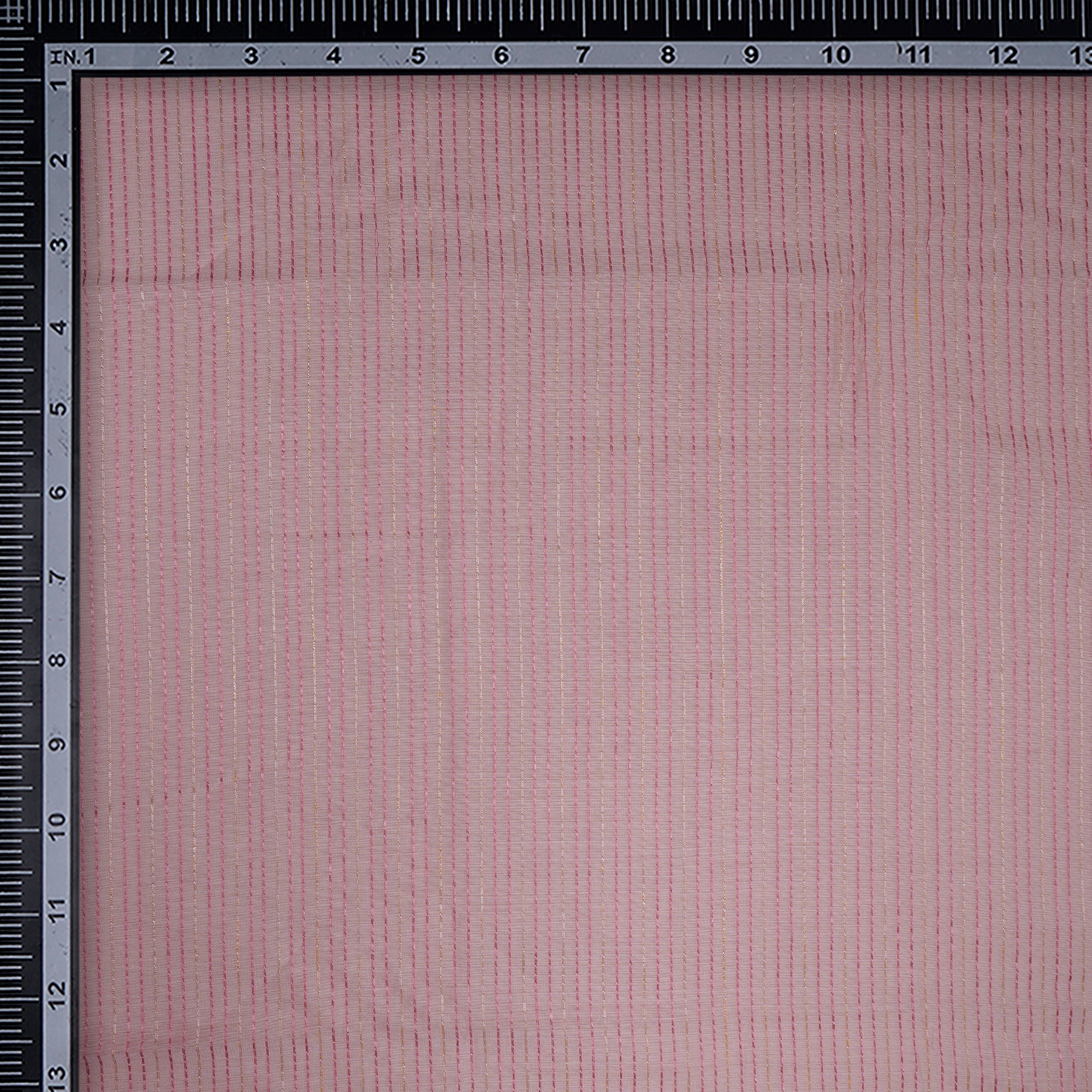 (Pre-Cut 1.00 Mtr)Peach Color Lurex Striped Fancy Chanderi Fancy Fabric
