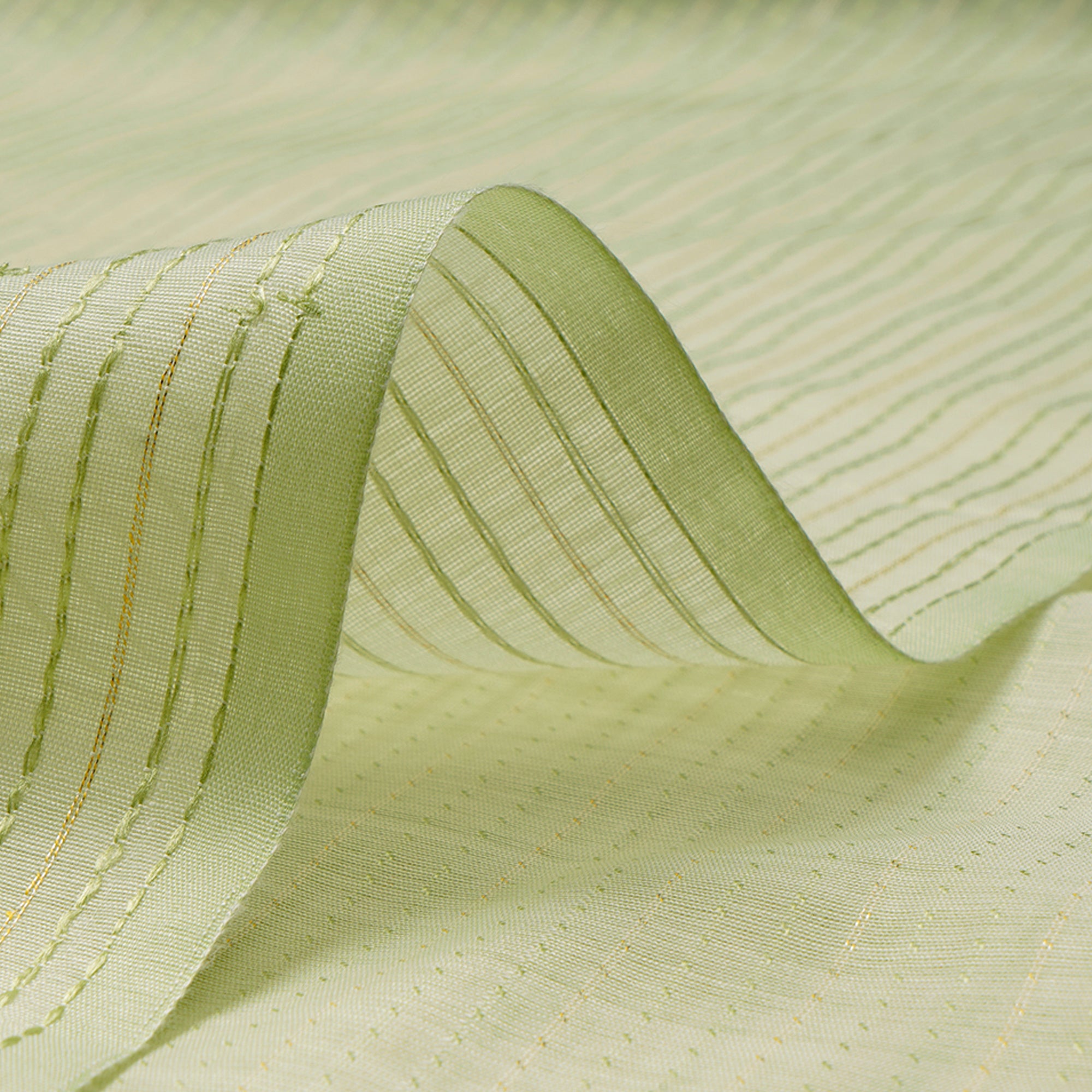 (Pre-Cut 1.60 Mtr)Green Color Lurex Striped Chanderi Fancy Fabric