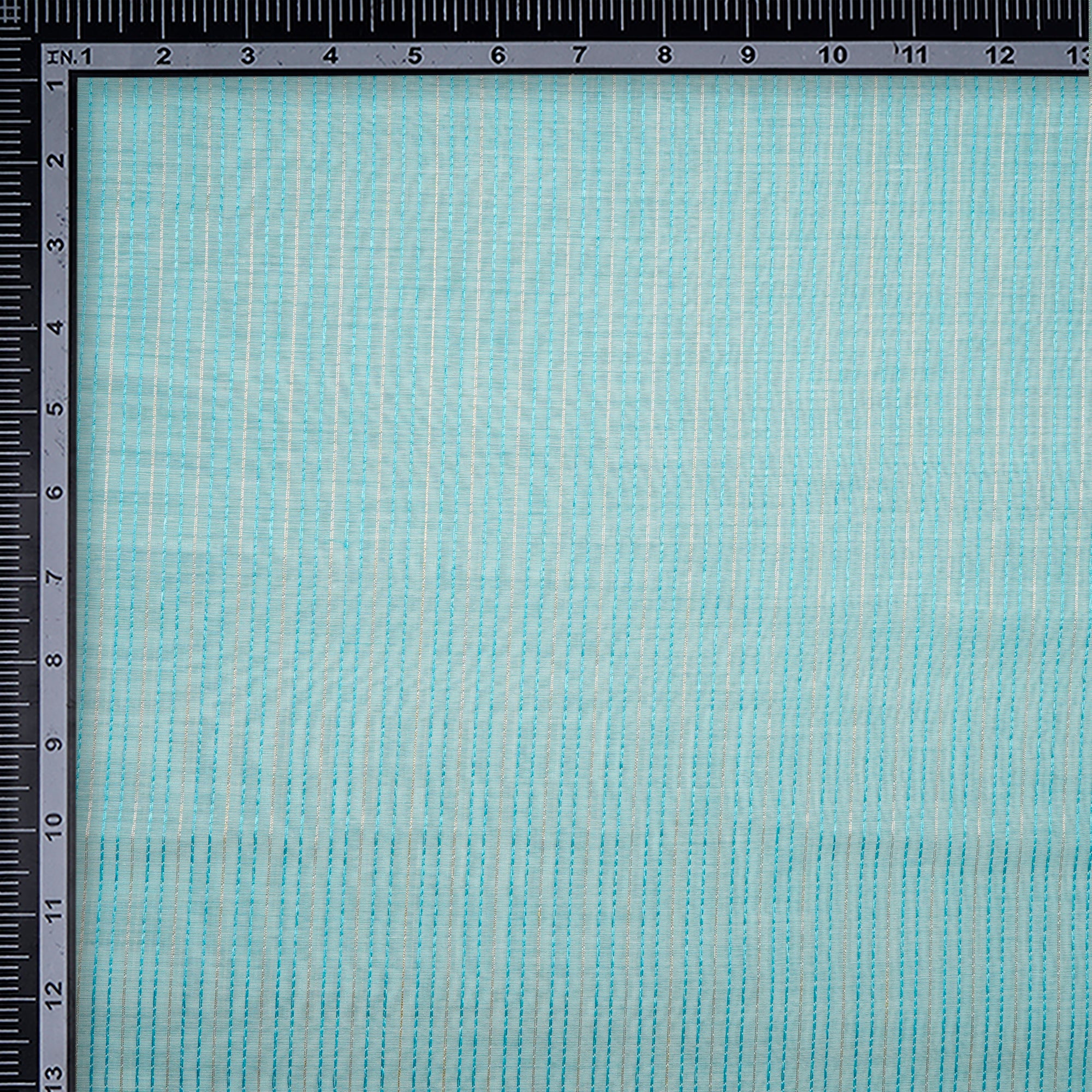 (Pre-Cut 1.90 Mtr)Light Blue Stripe Pattern Embroidered Fancy Chanderi Fabric