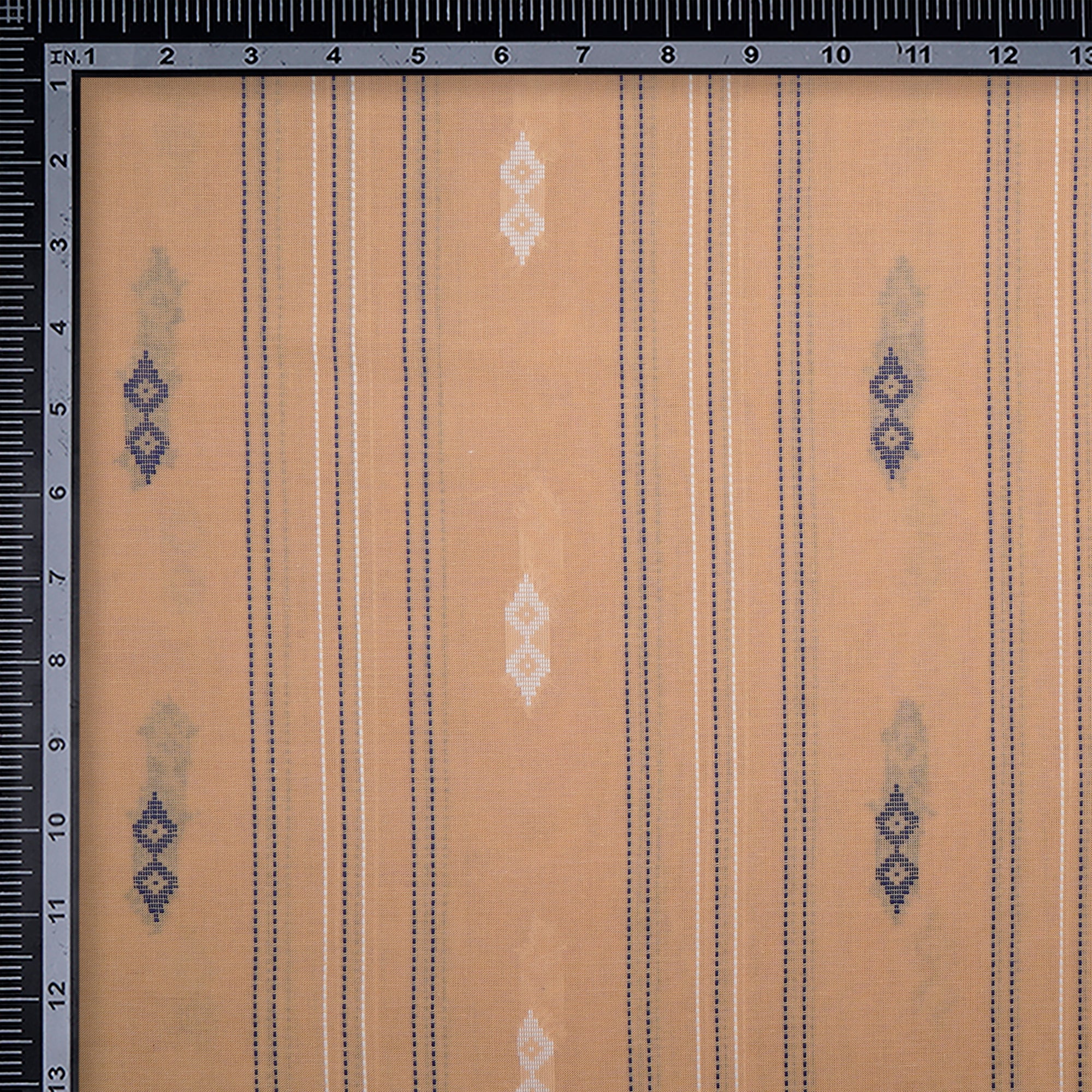 (Pre-Cut 1.60 Mtr)Beige Stripes Pattern Yarn Dyed Cutwork Fancy South Cotton Fabric