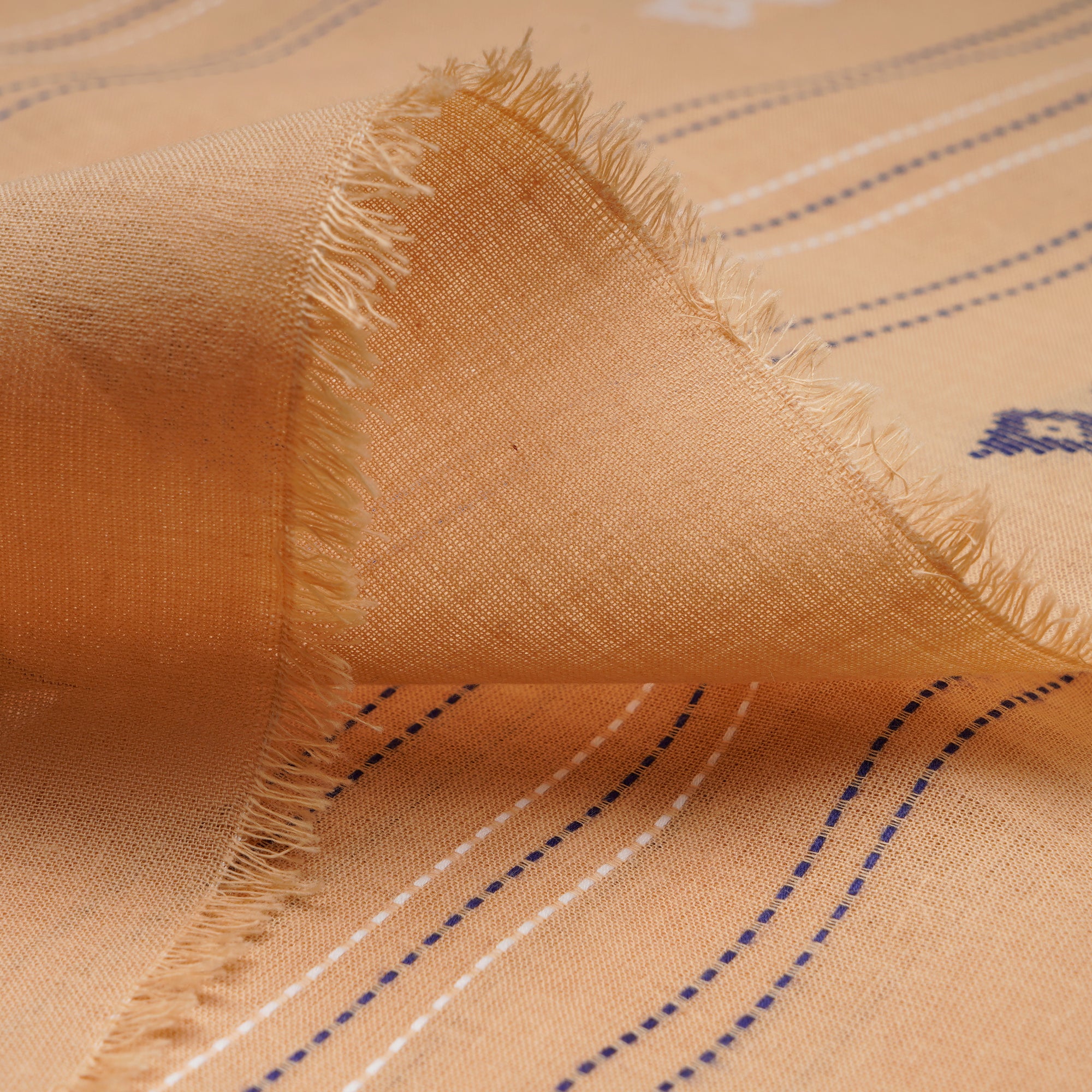 (Pre-Cut 1.60 Mtr)Beige Stripes Pattern Yarn Dyed Cutwork Fancy South Cotton Fabric