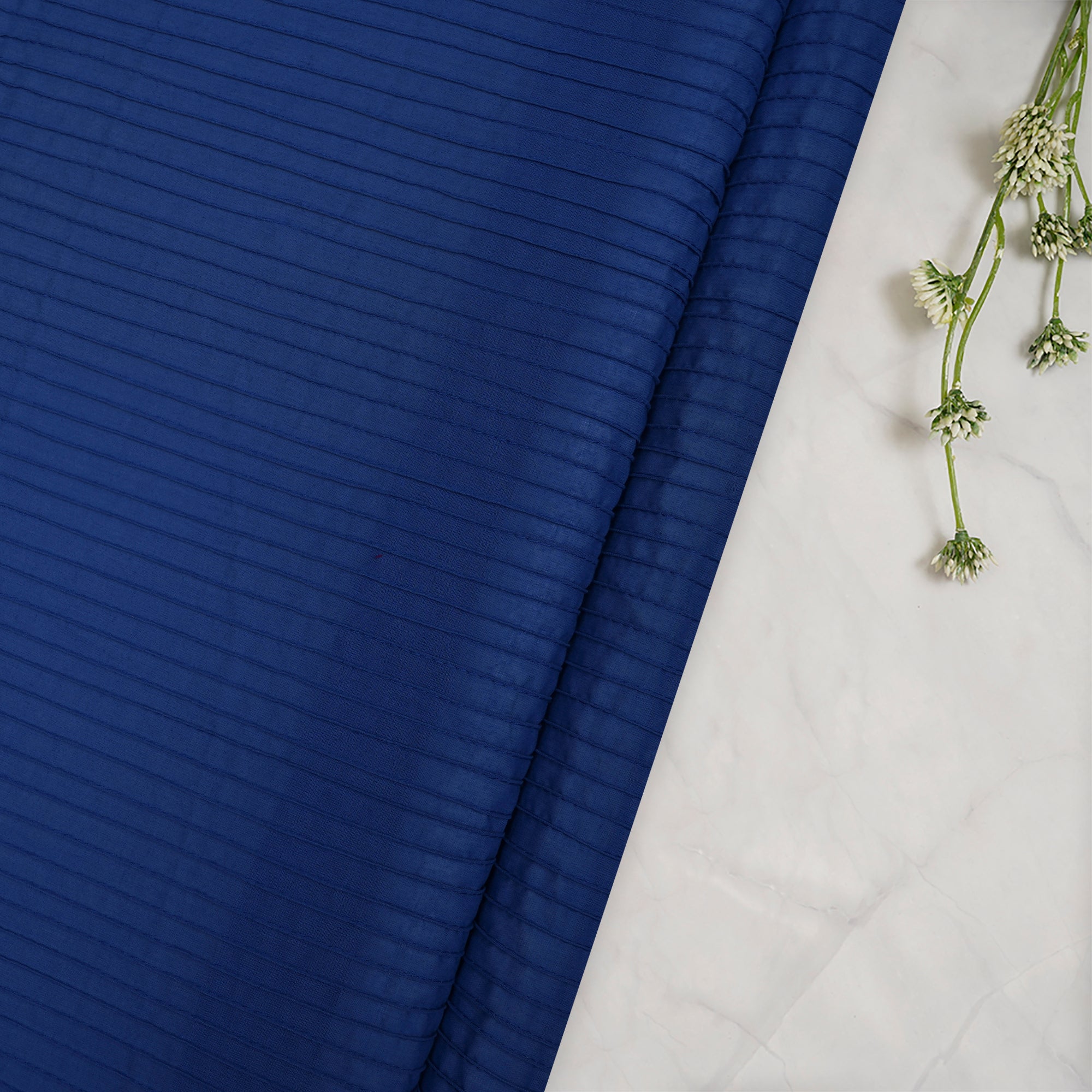 (Pre-Cut 0.90 Mtr)Nebulas Blue Pintuck Pattern High Twist Cotton Voile Fabric
