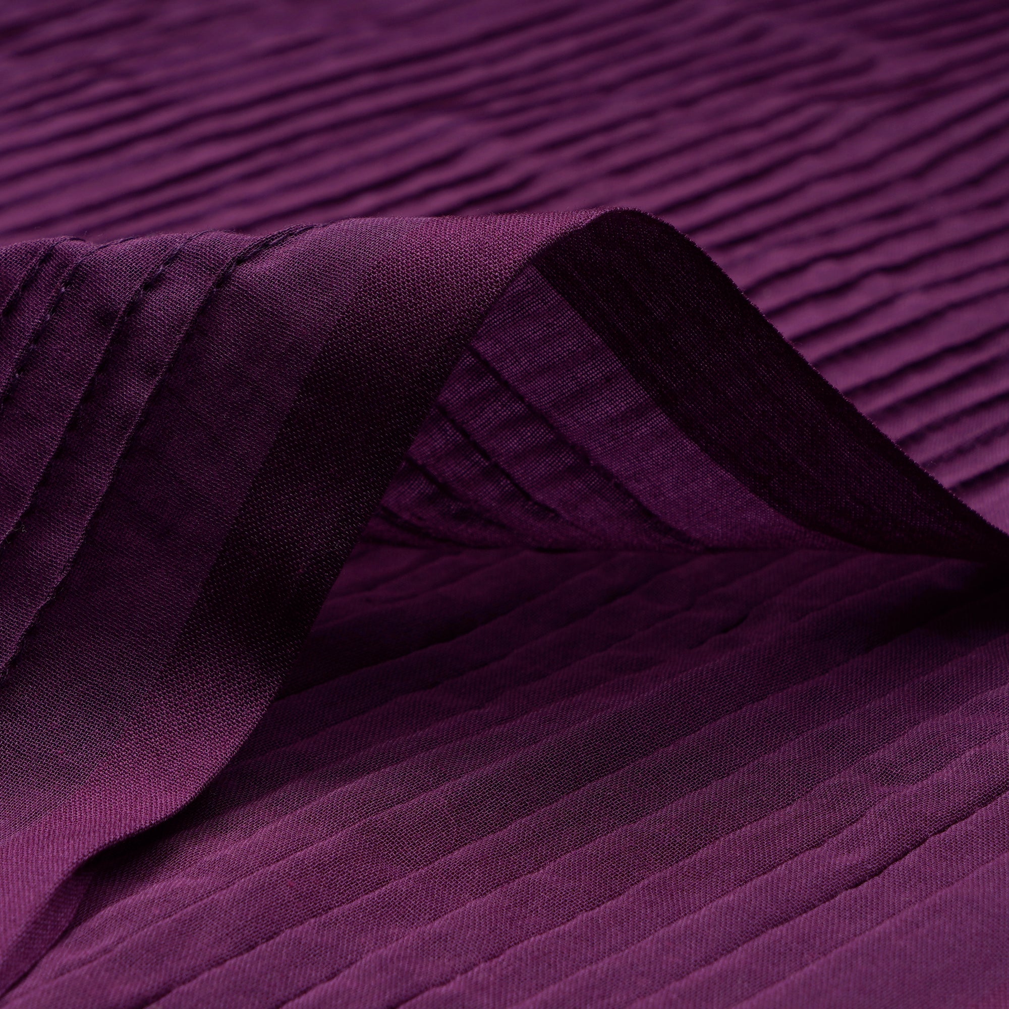 (Pre-Cut 1.00 Mtr)Dark Purple Pintuck Pattern High Twist Cotton Voile Fabric