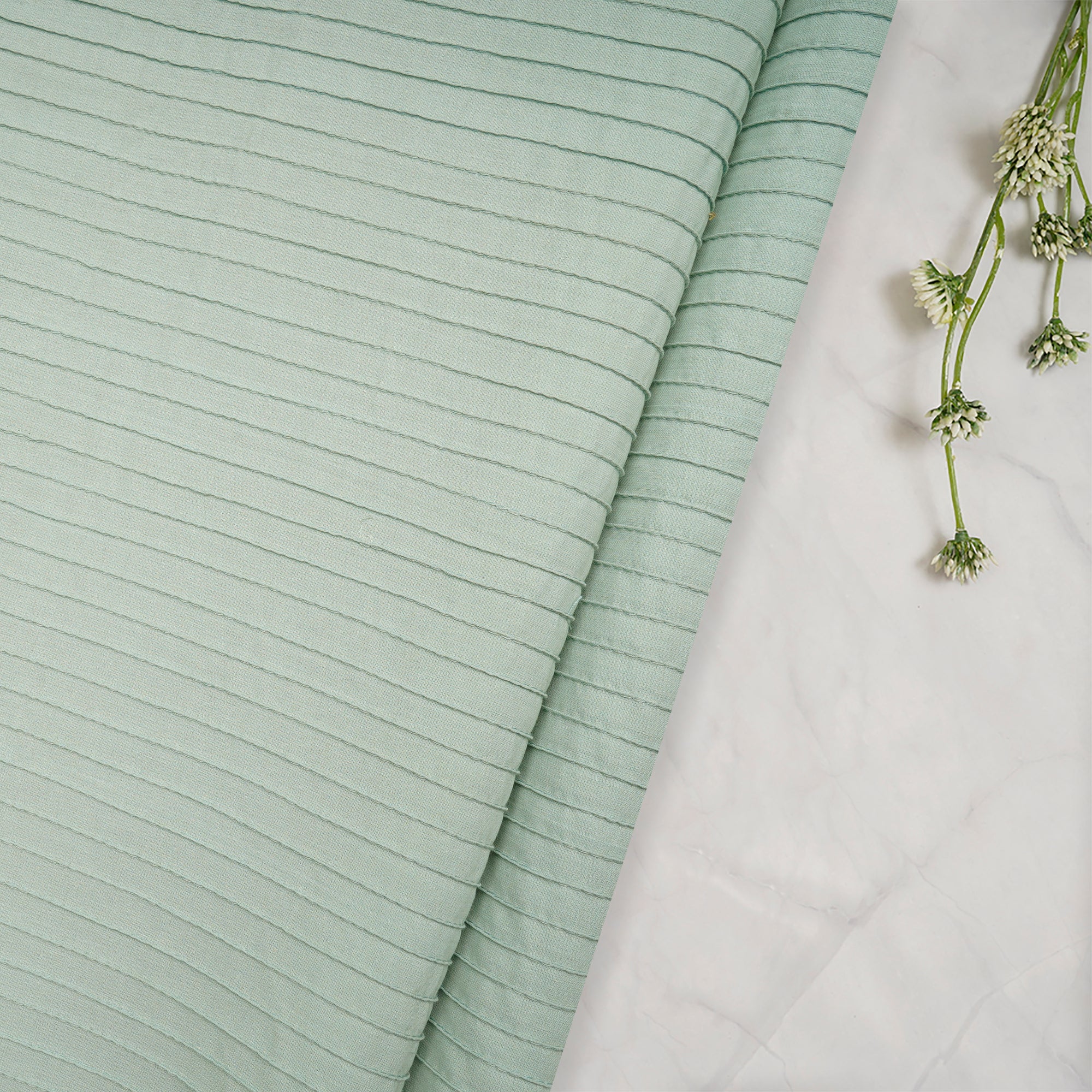 (Pre-Cut 3.00 Mtr)Aqua Island Pintuck Pattern High Twist Cotton Voile Fabric