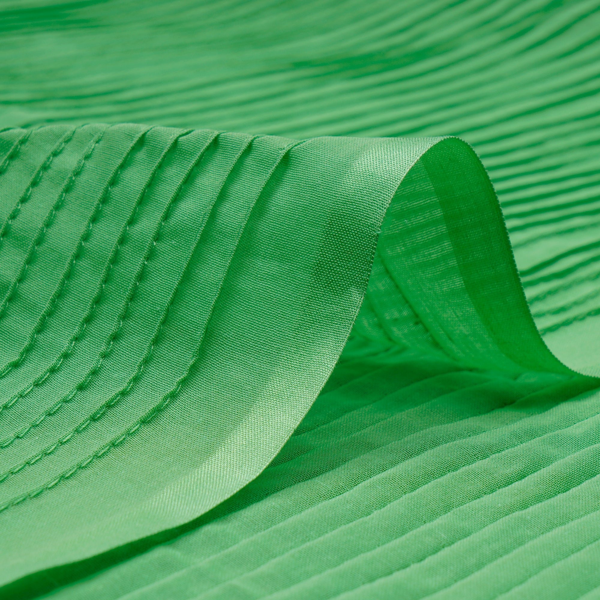 (Pre-Cut 3.40 Mtr)Summer Green Pintuck Pattern High Twist Cotton Voile Fabric