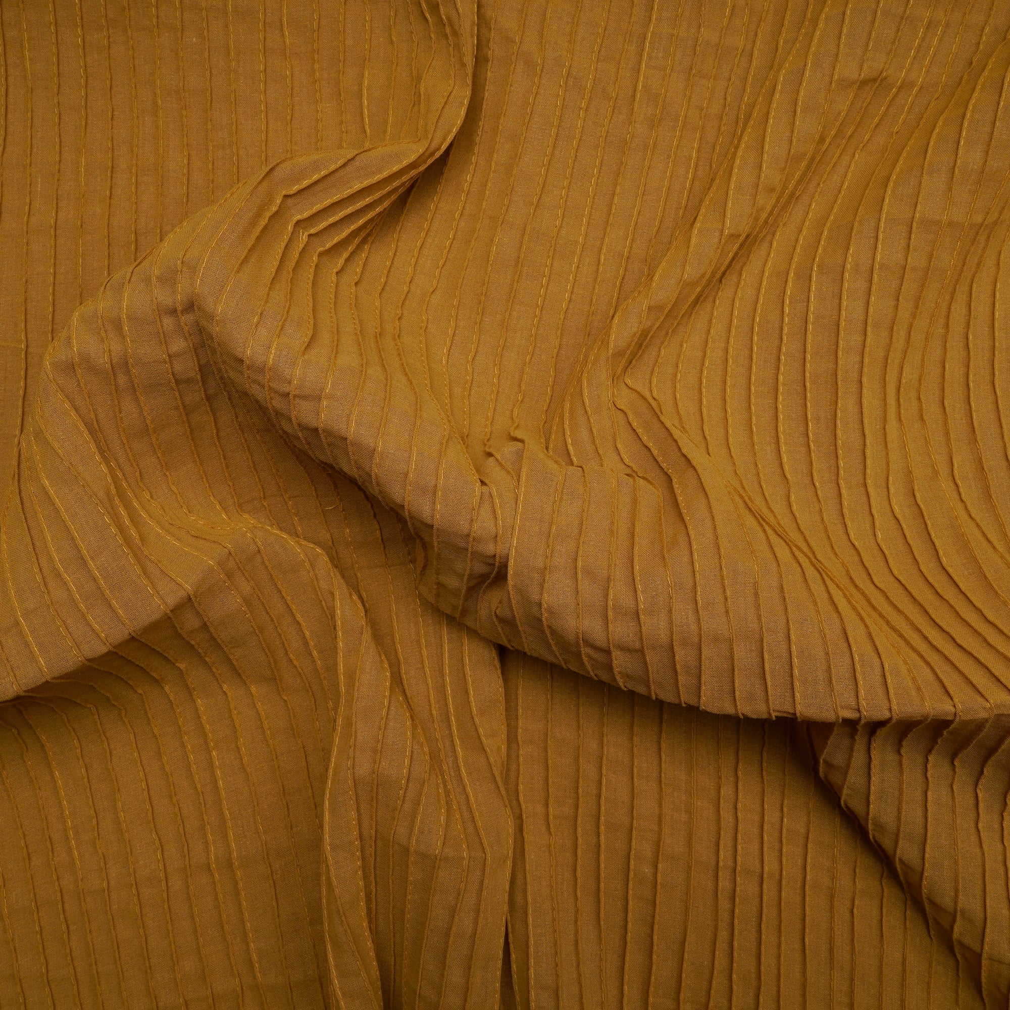 (Pre-Cut 3.70 Mtr)Amber Gold Pintuck Pattern High Twist Cotton Voile Fabric