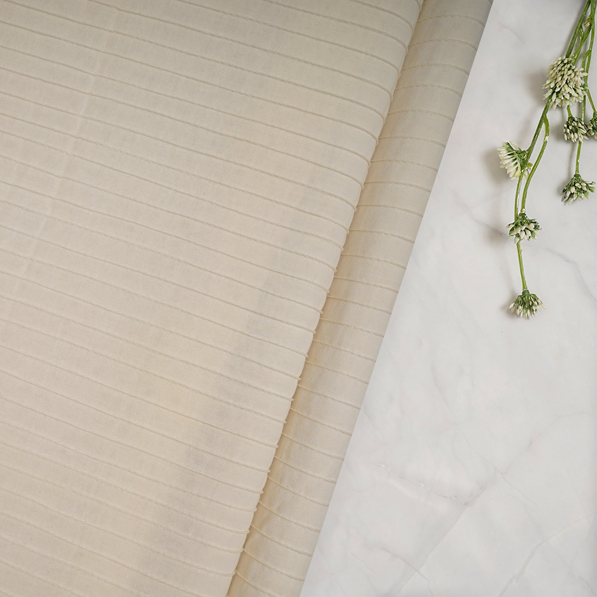 (Pre-Cut 4.20 Mtr)Cream Pintuck Pattern High Twist Cotton Voile Fabric