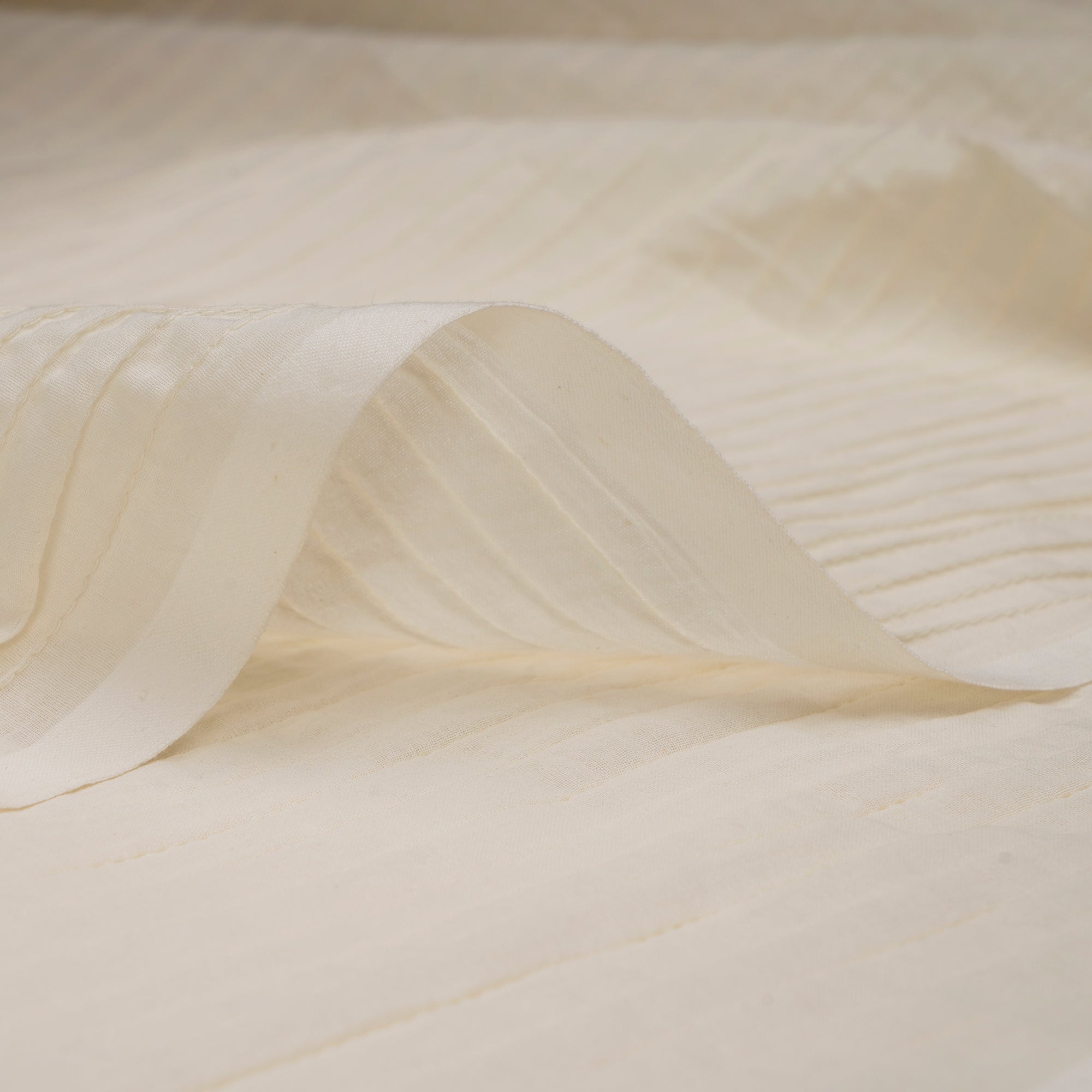 (Pre-Cut 4.20 Mtr)Cream Pintuck Pattern High Twist Cotton Voile Fabric