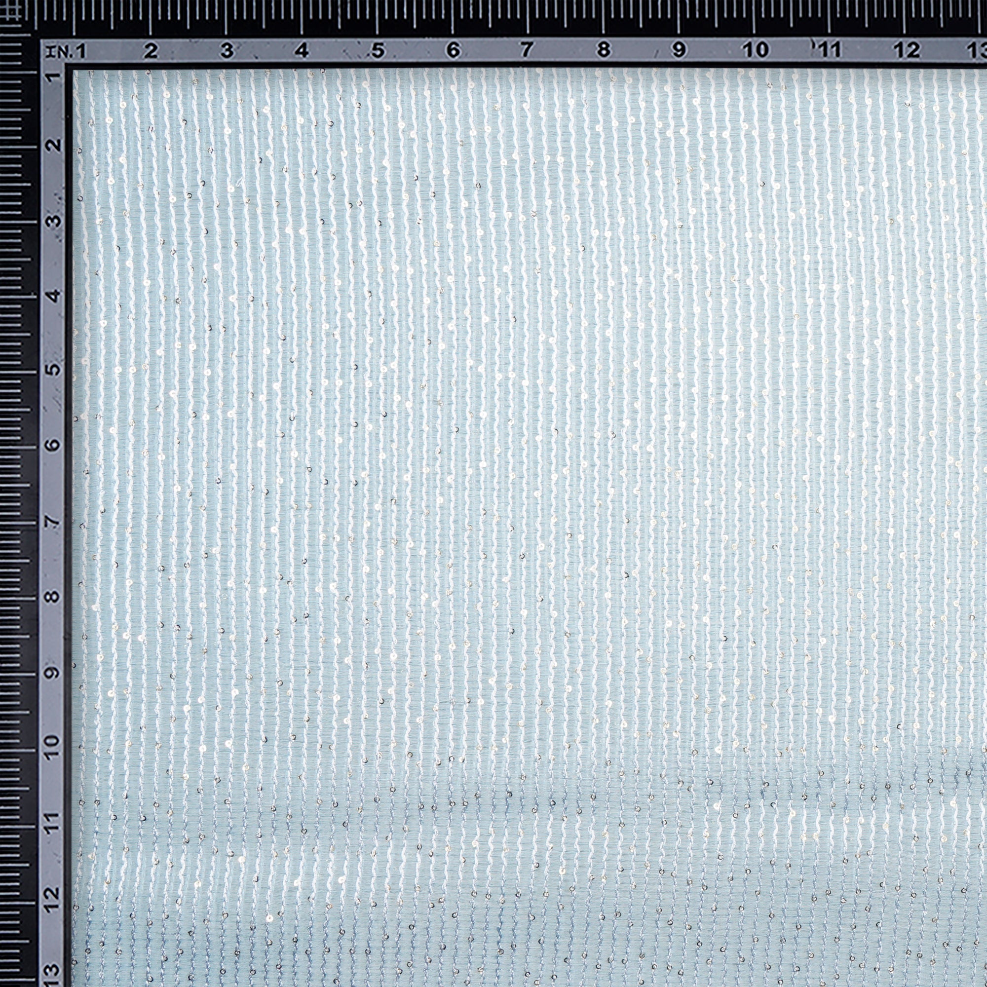 (Pre-Cut 1.50 Mtr)Ice Blue All Over Pattern Sequins Embroidered Pure Chanderi Fabric