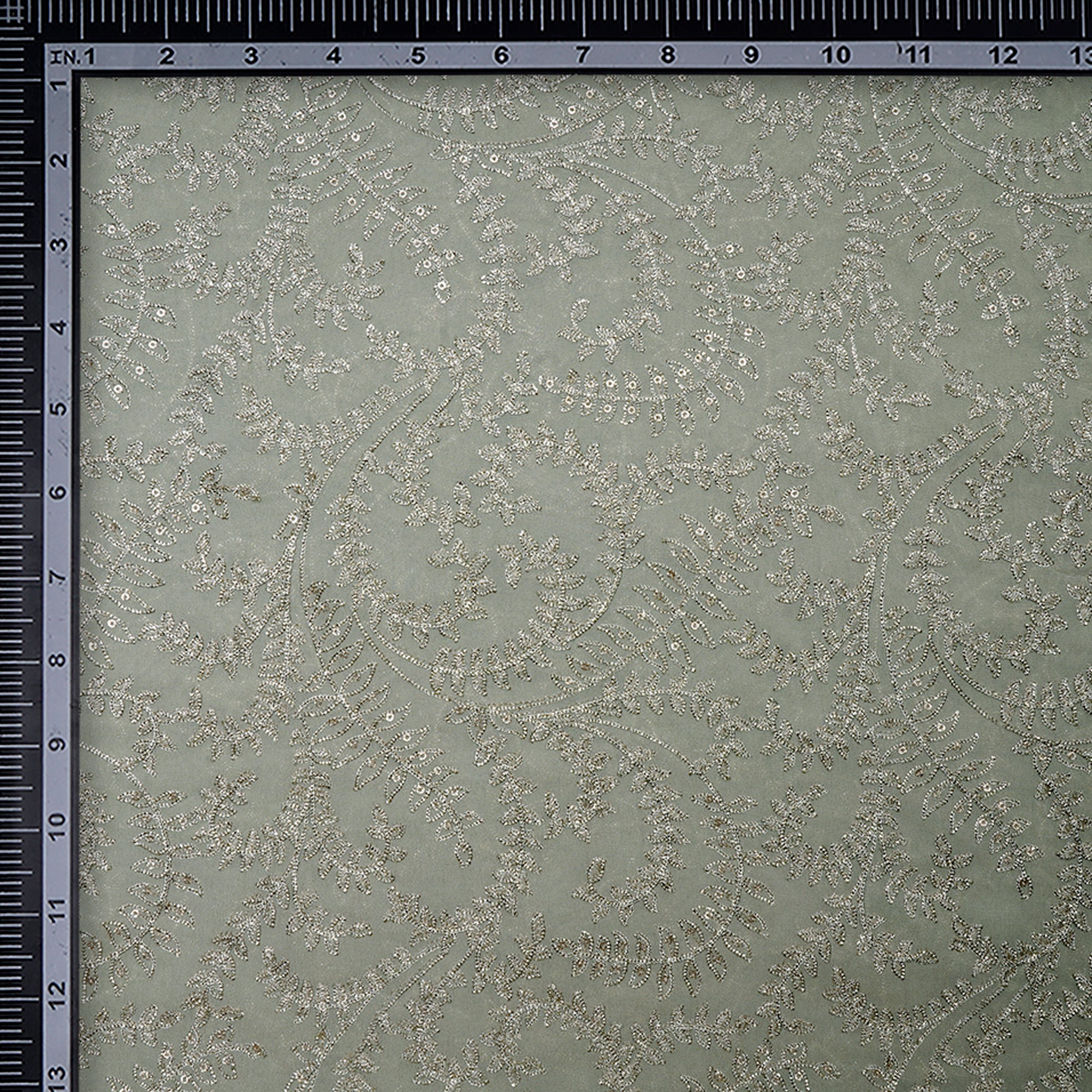 (Pre-Cut 1.90 Mtr)Oil Green Color Sequins Embroidered Viscose Georgette Fabric