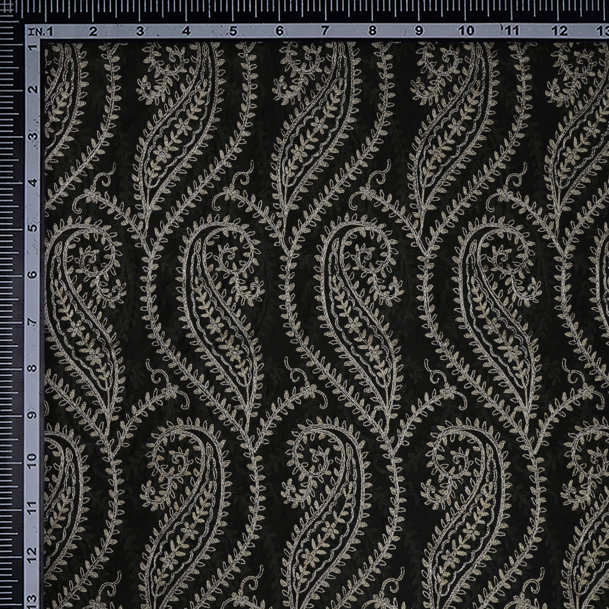 (Pre-Cut 1.80 Mtr)Black All Over Pattern Thread Embroidered Georgette Fabric