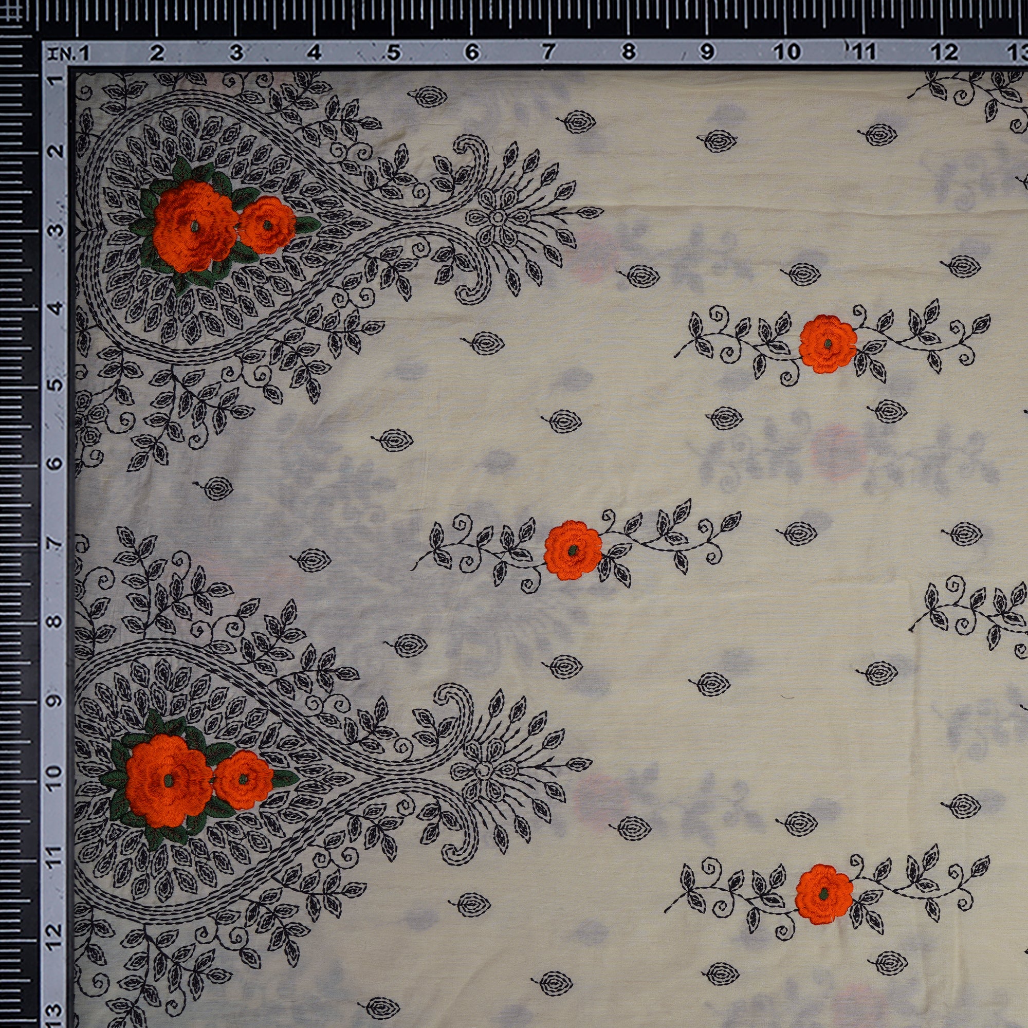(Pre-Cut 3.50 Mtr)Off-White Color Embroidered Fine Chanderi Fabric