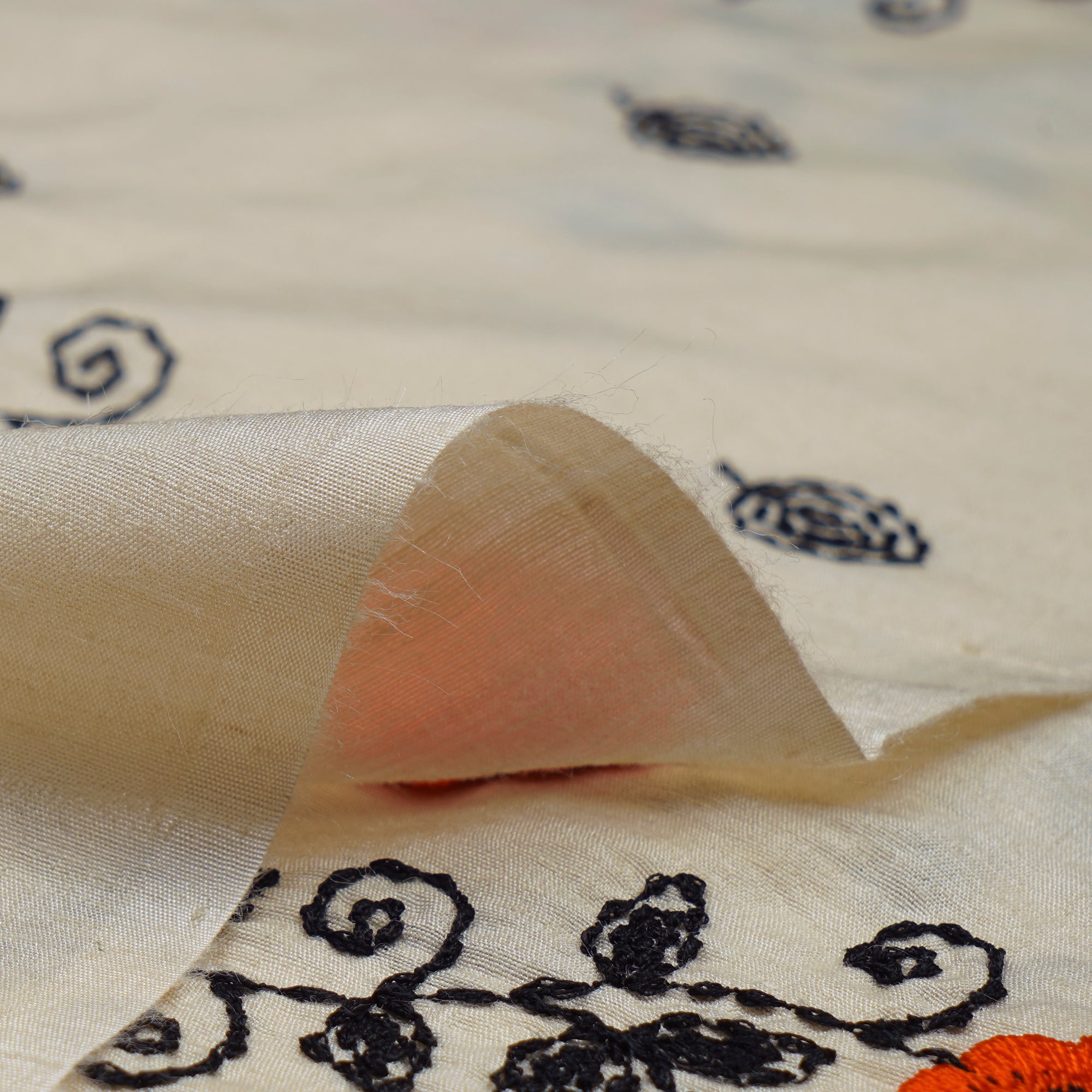 (Pre-Cut 3.50 Mtr)Off-White Color Embroidered Fine Chanderi Fabric