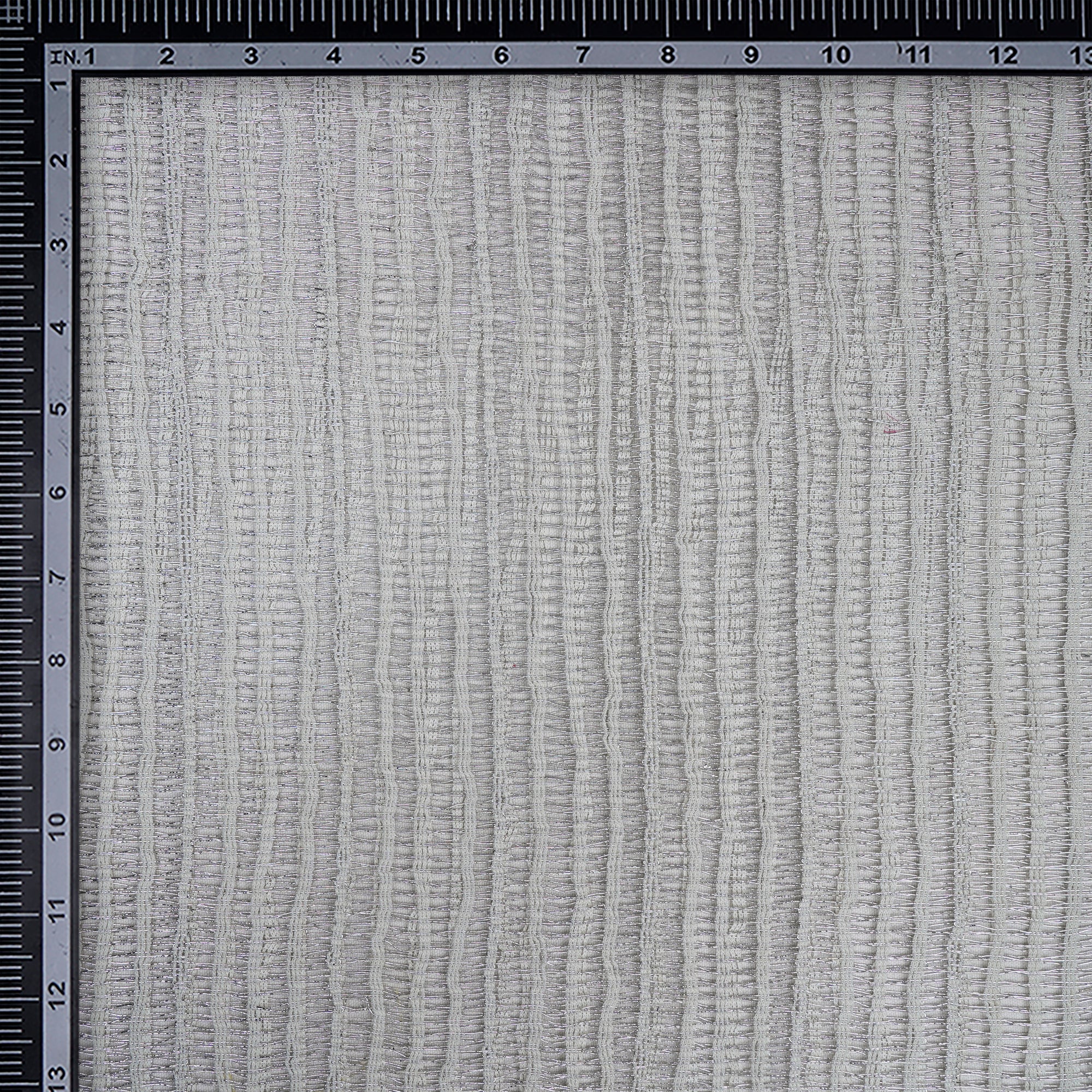 (Pre-Cut 2.50 Mtr)White Stripe Pattern Metalic Net Fabric
