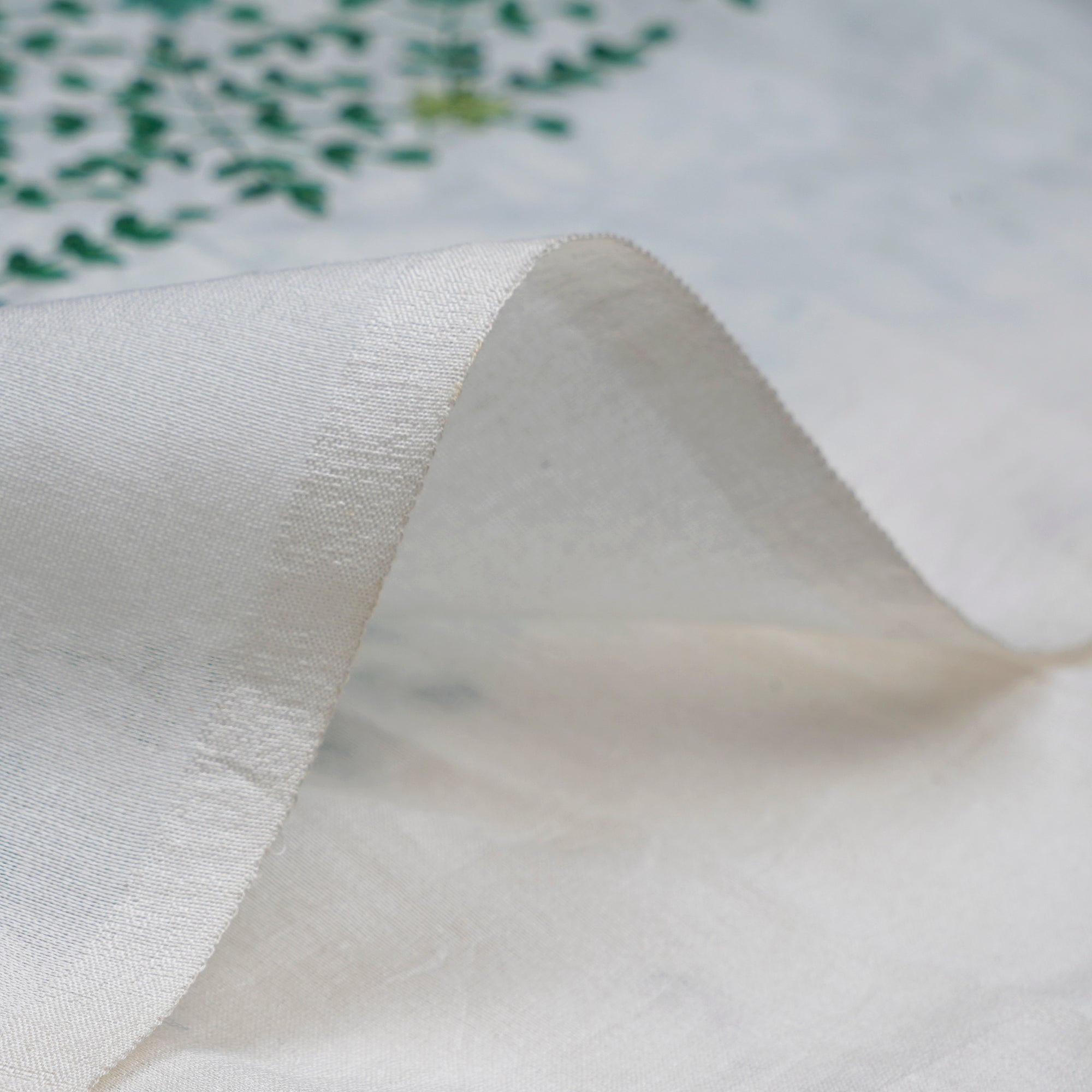 (Pre-Cut 3.00 Mtr)Beige-Green Geometric Pattern Thread Embroidered Visocse Tusser Fabric