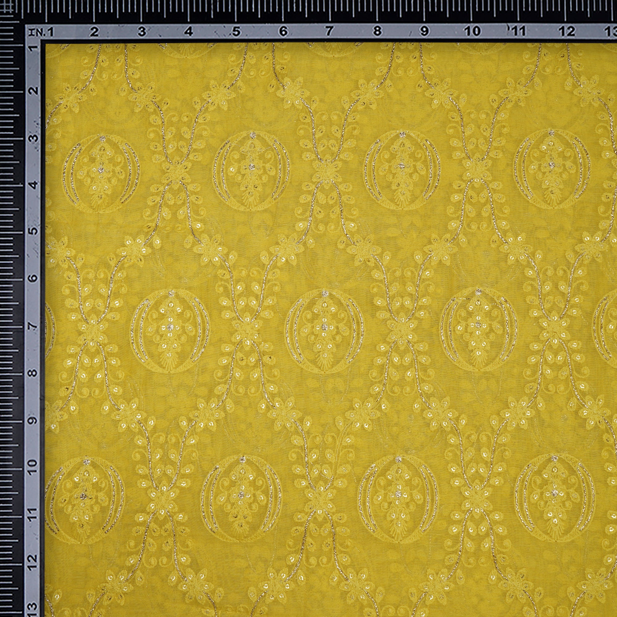 (Pre-Cut 3.70 Mtr)Buttercup Floral Pattern Embroidered Chanderi Fabric