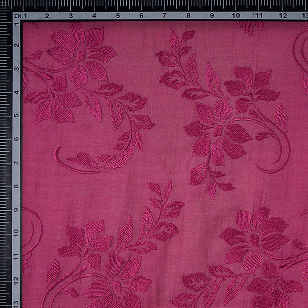 (Pre-Cut 1.20 Mtr)Pink Color Embroidered Georgette Fabric