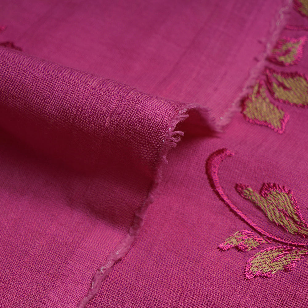 (Pre-Cut 1.20 Mtr)Pink Color Embroidered Georgette Fabric