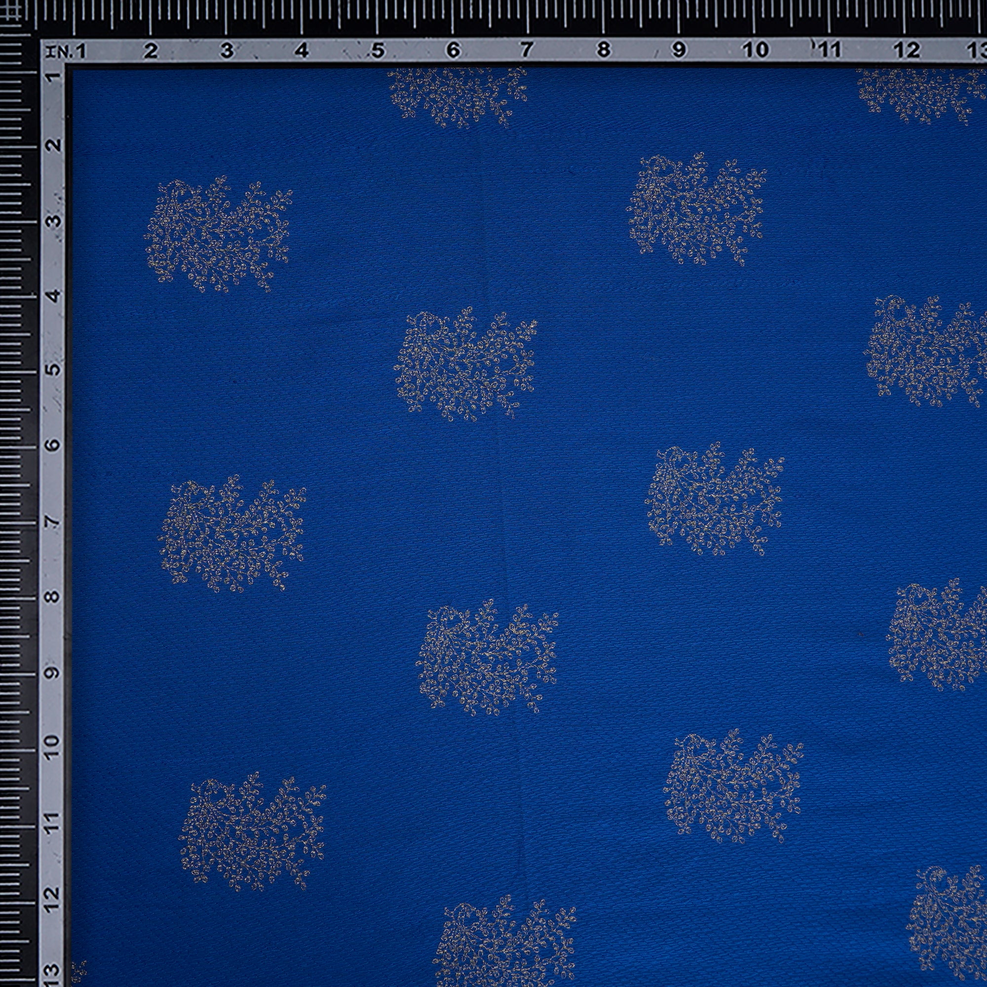 (Pre-Cut 1.50 Mtr)Royal Blue Motif Pattern Thread Embroidered Voile Fabric