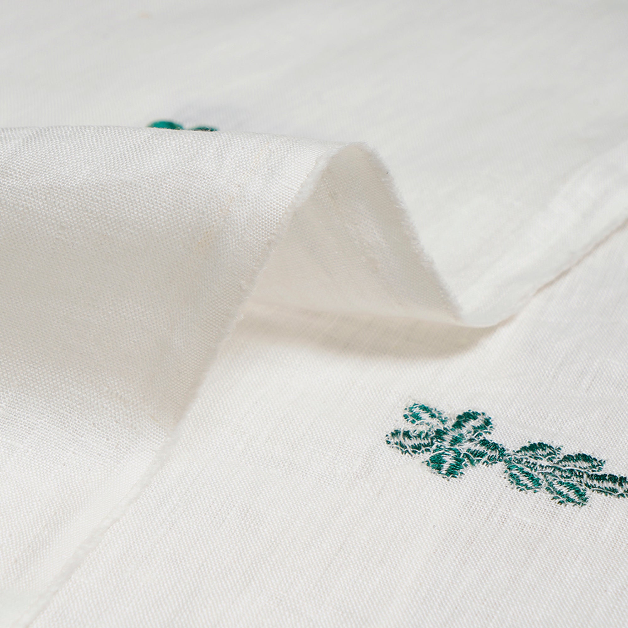 (Pre-Cut 2.00 Mtr)White-Green Color Embroidered Plain Lee Fabric