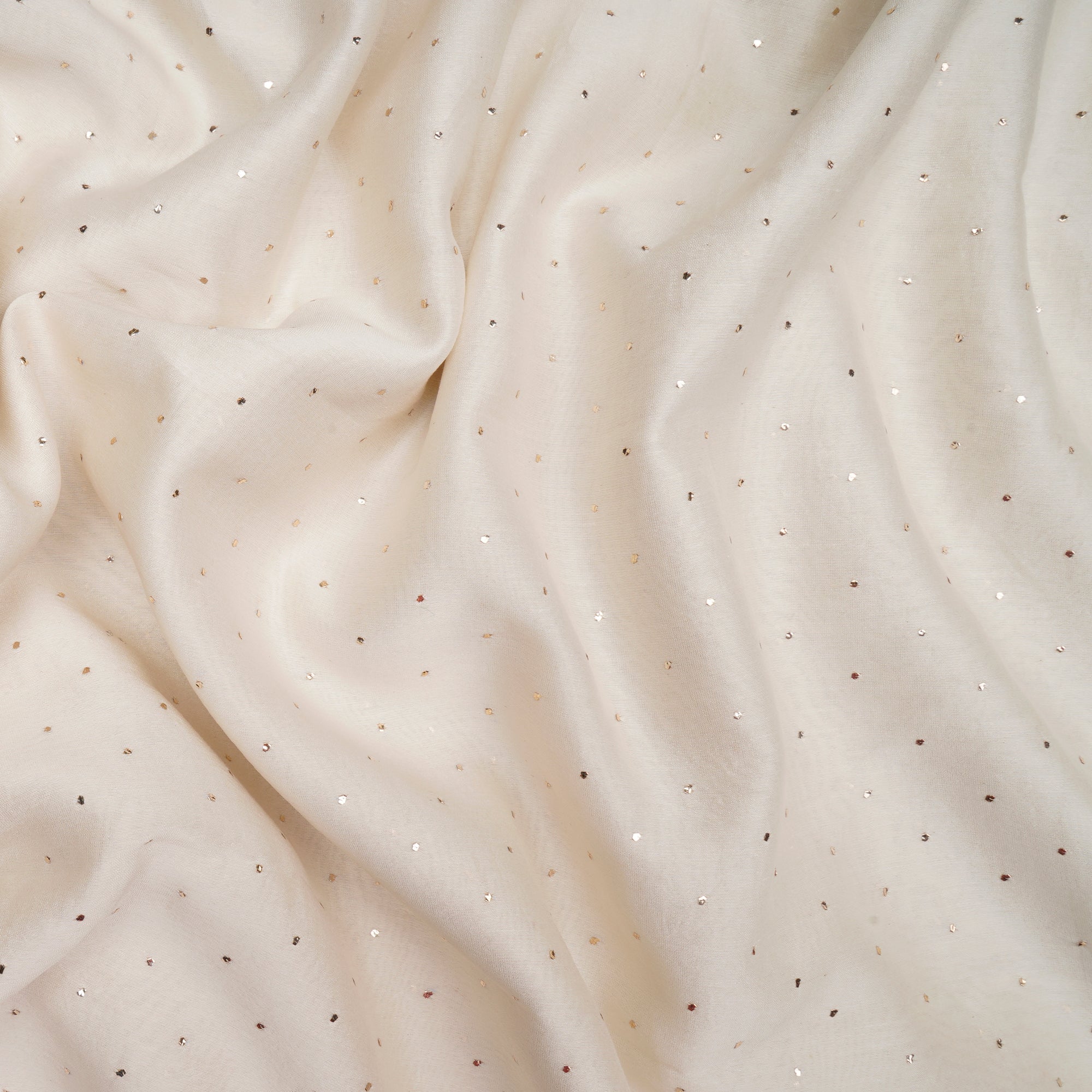 (Pre-Cut 0.60 Mtr)White Dyeable All Over Pattern Hand Embroidered Mukaish Work Tissue Chanderi Fabric