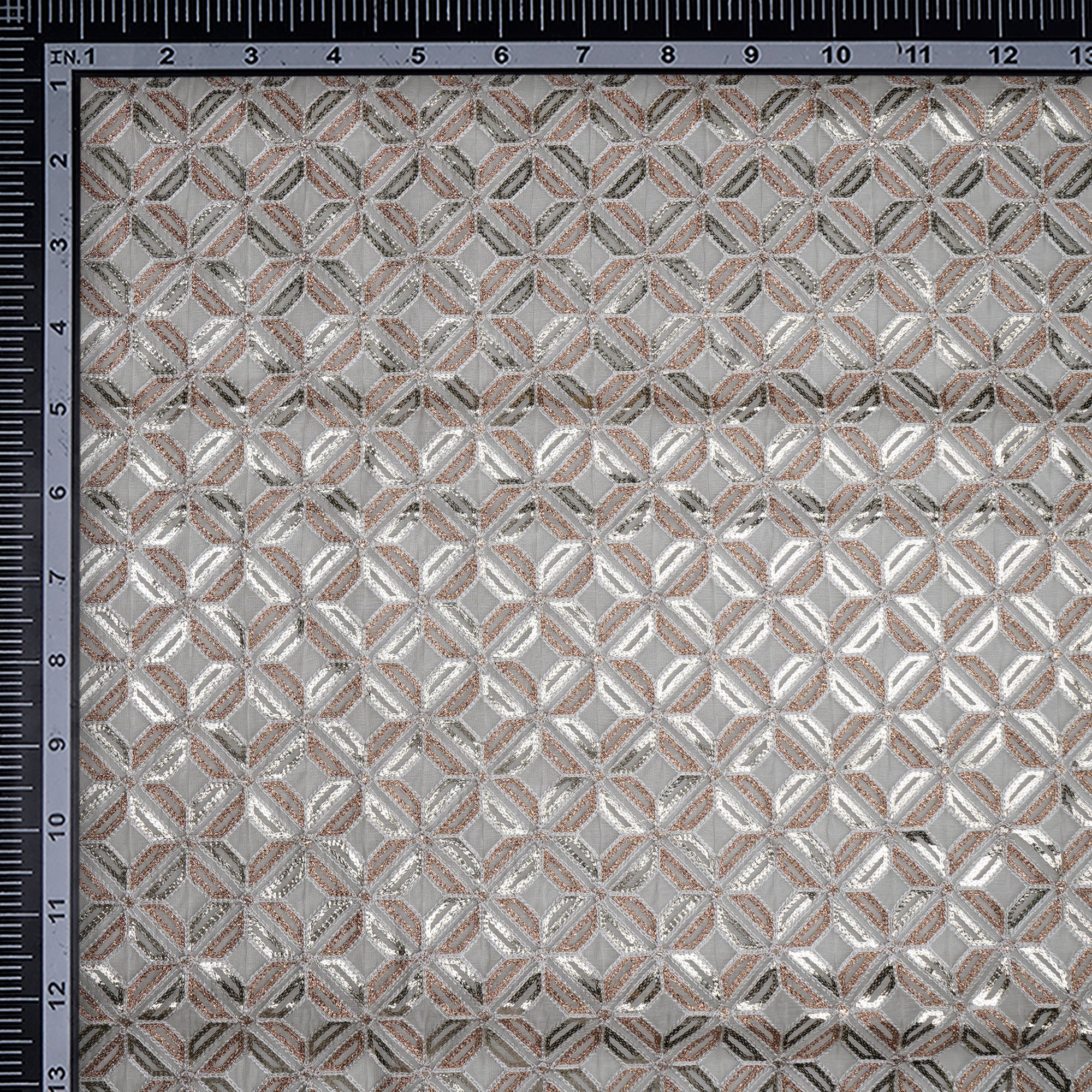 (Pre-Cut 0.90 Mtr)Off White Dyeable All Over Pattern Embroidered Chanderi Fabric
