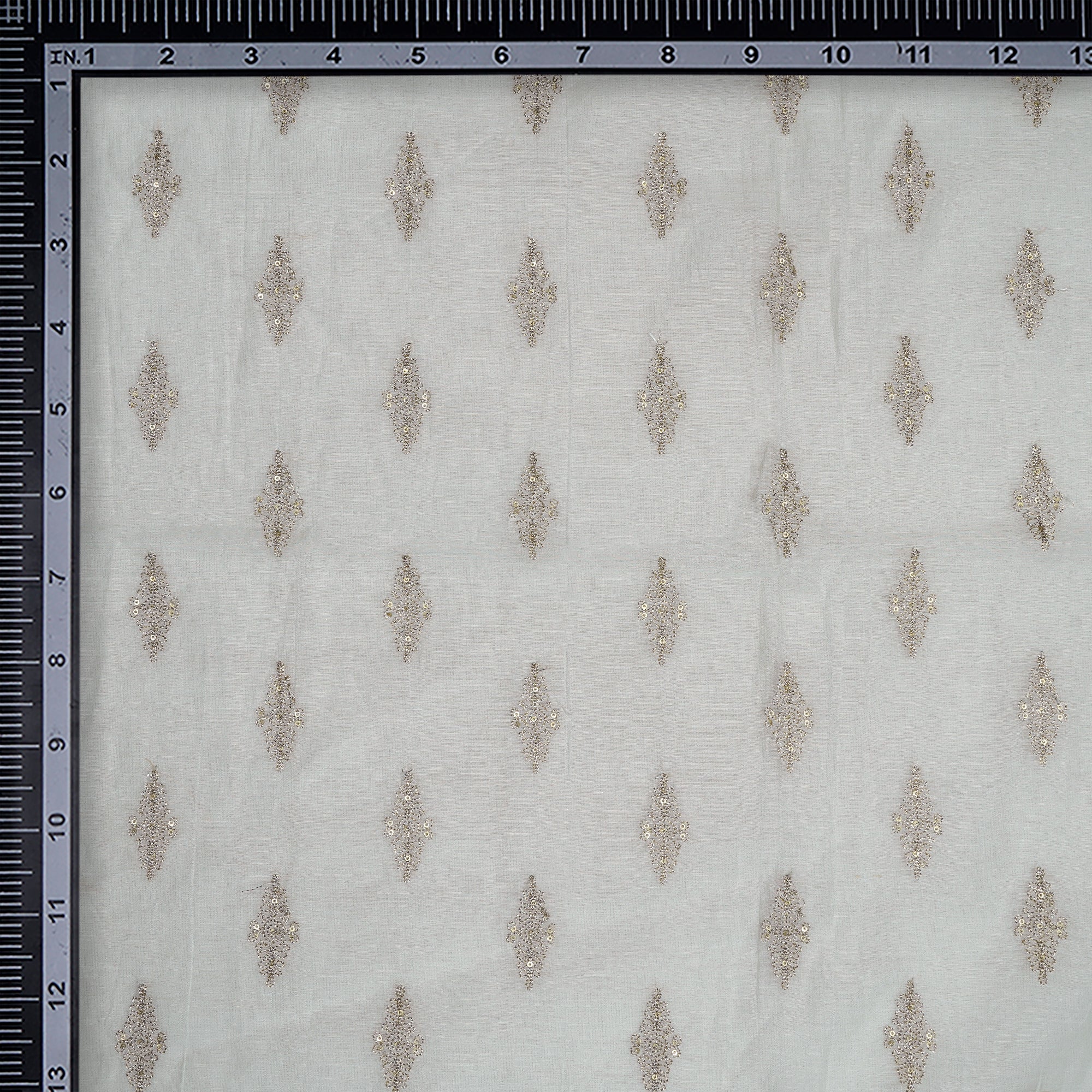 (Pre-Cut 0.70 Mtr)Off White Dyeable Booti Pattern Thread Embroidered Chanderi Fabric