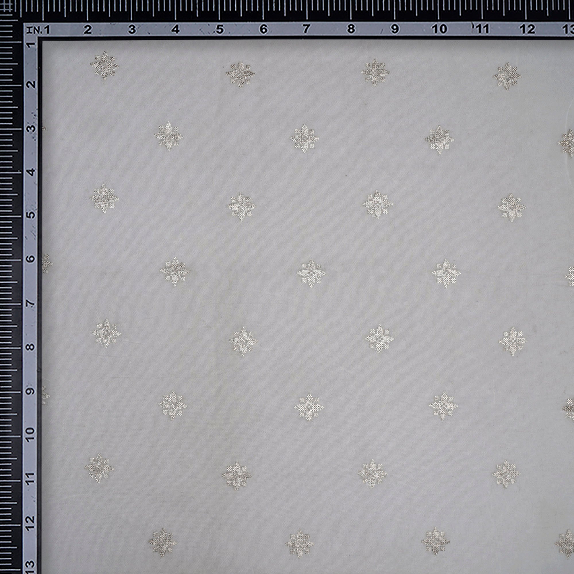 (Pre-Cut 1.50 Mtr)White Color Embroidered Organza Fabric