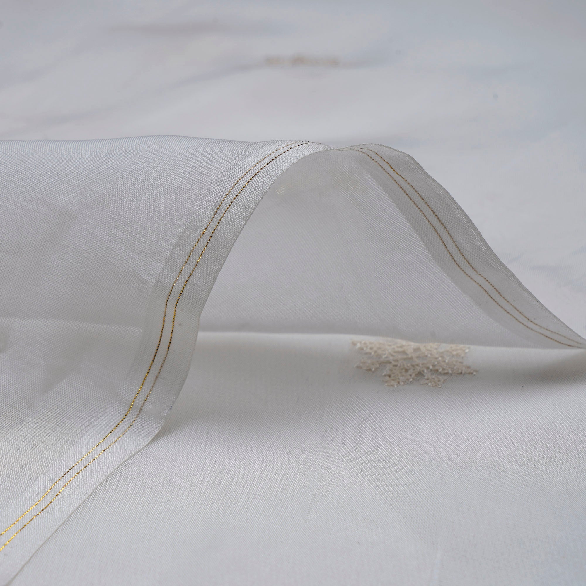 (Pre-Cut 1.50 Mtr)White Color Embroidered Organza Fabric