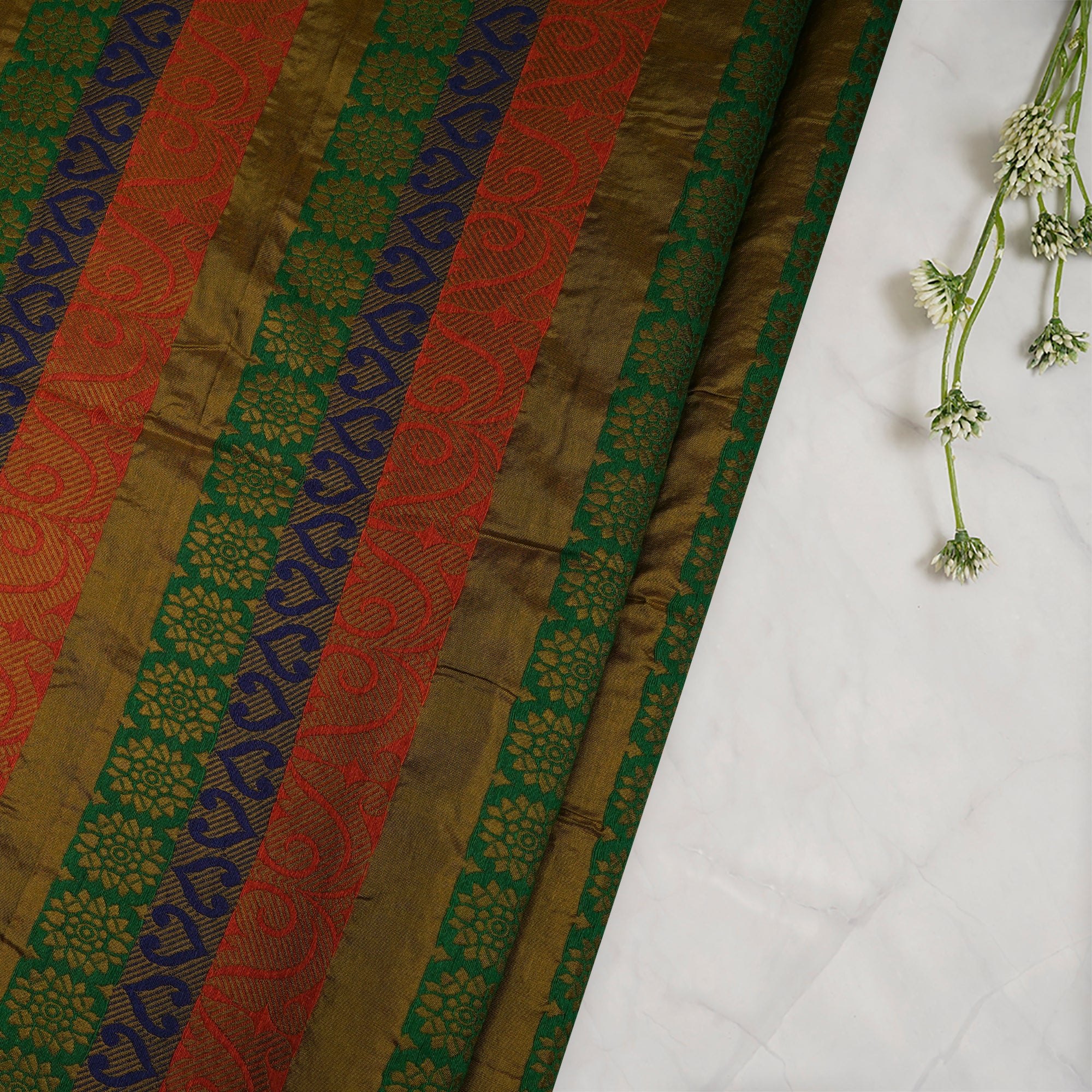 (Pre-Cut 4.60 Mtr)Multi Color Noile Silk Fabric