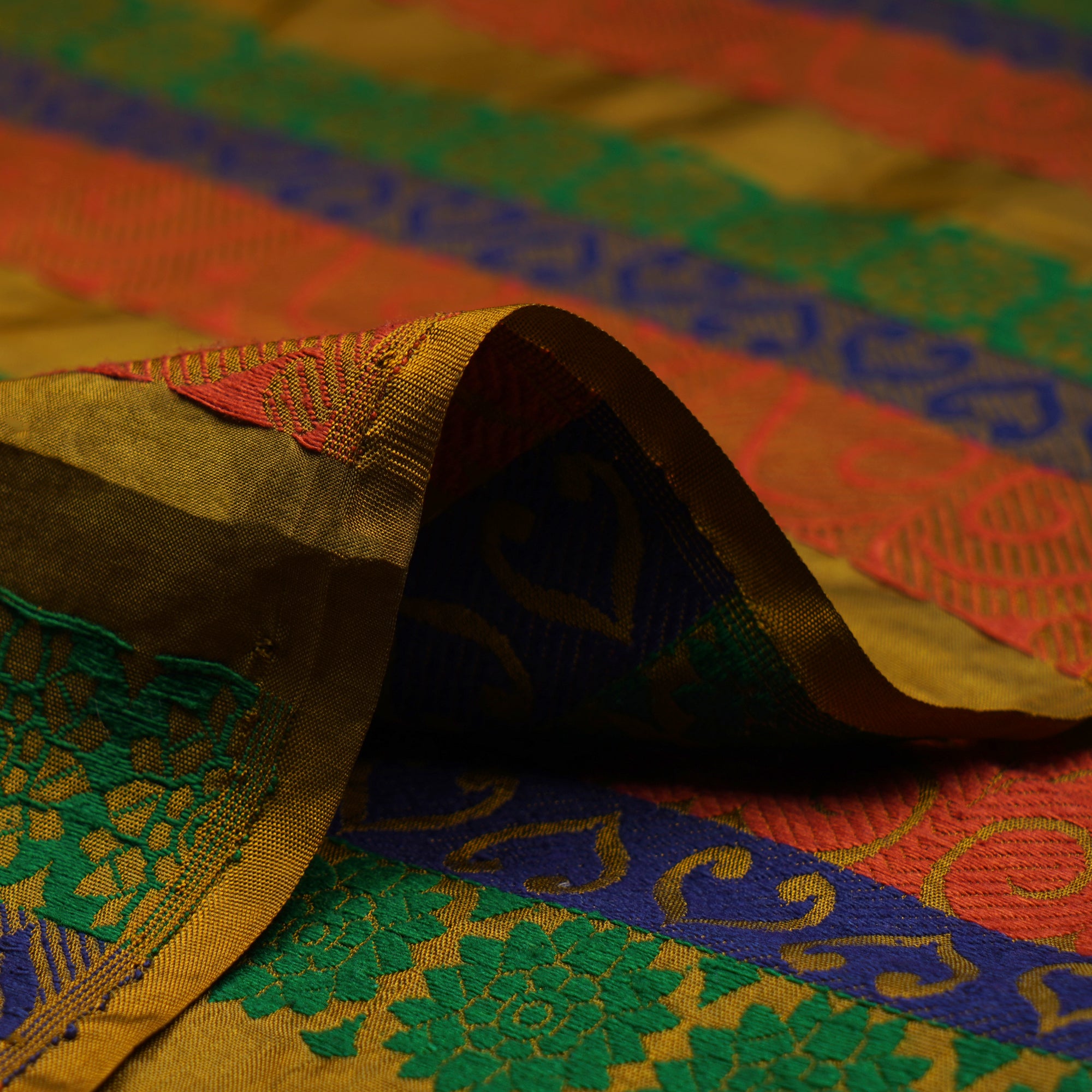 (Pre-Cut 4.60 Mtr)Multi Color Noile Silk Fabric