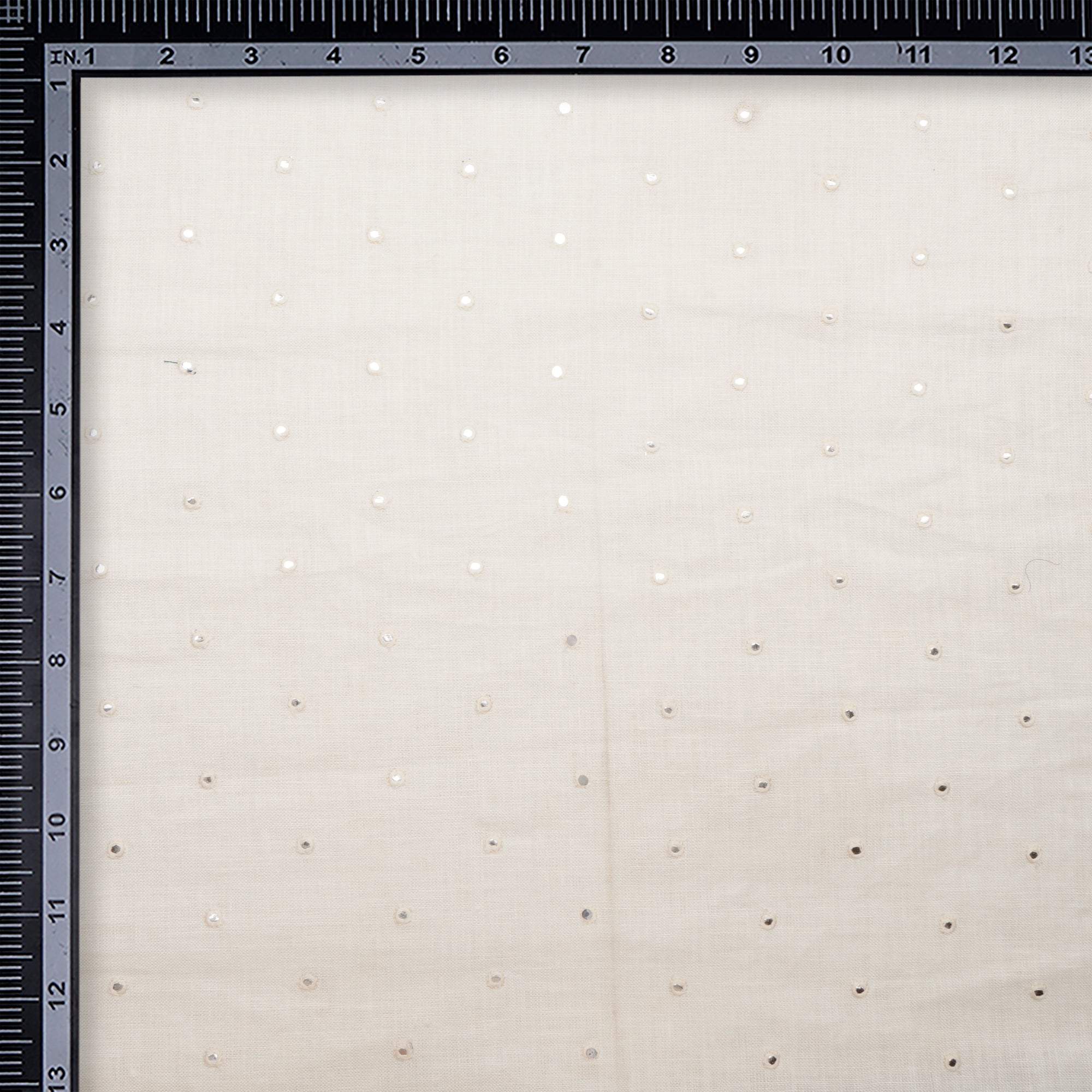 (Pre-Cut 3.80 Mtr)White Color Sequins Embroidered Plain Cotton Linen Fabric