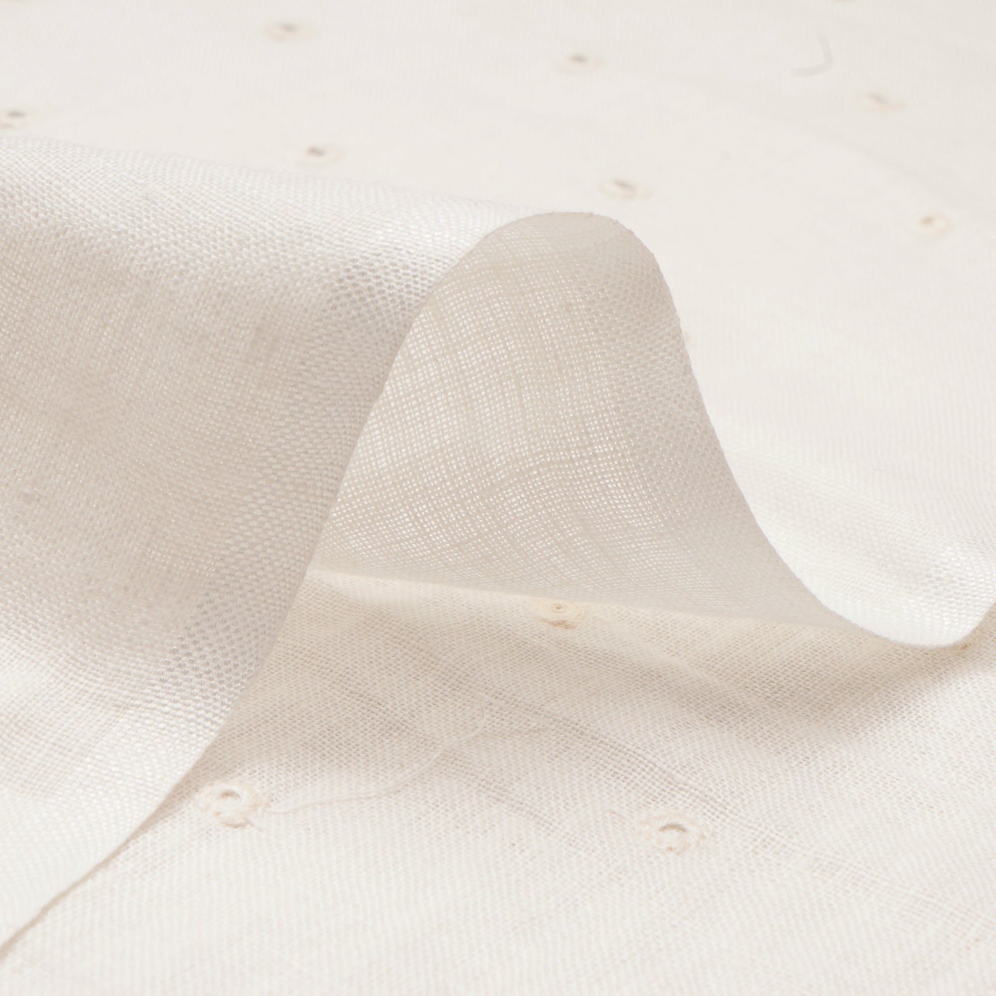 (Pre-Cut 3.80 Mtr)White Color Sequins Embroidered Plain Cotton Linen Fabric