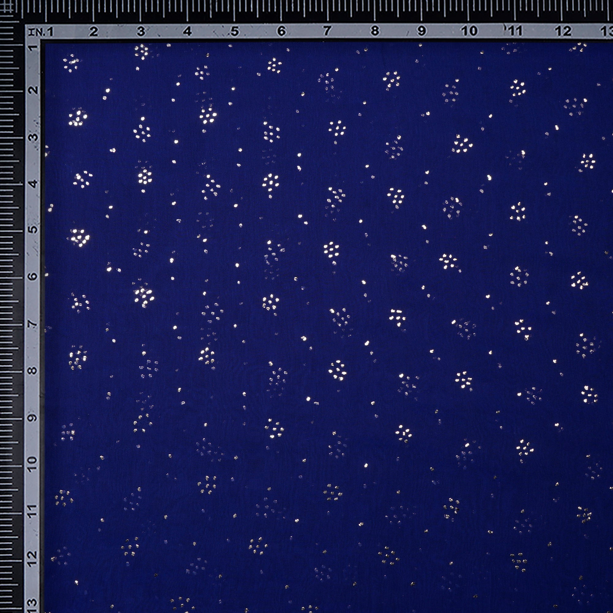 (Pre-Cut 4.00 Mtr)Blue Handcrafted Mukaish Work Pure Chiffon Silk Fabric