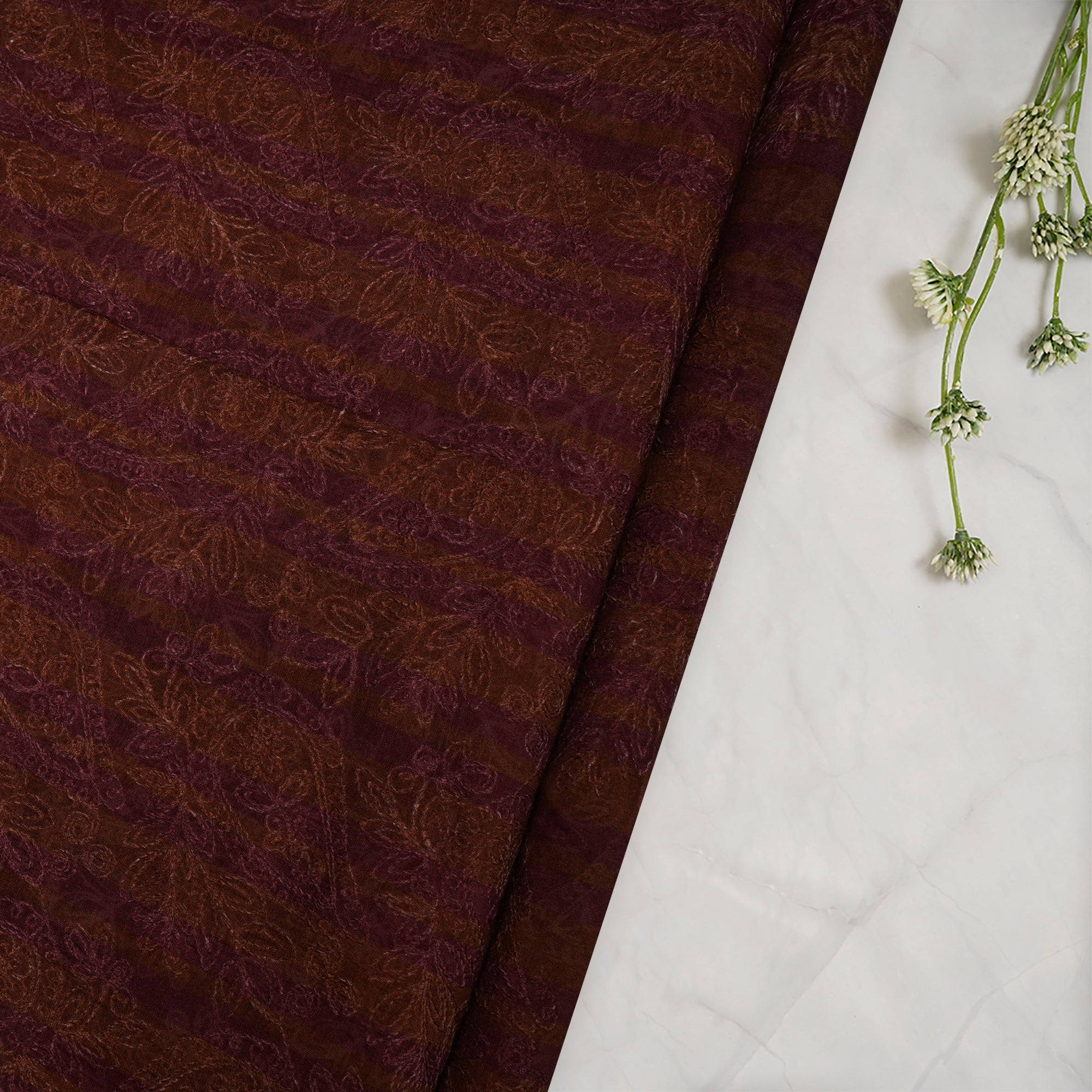(Pre-Cut 3.40 Mtr)Brown Color Digital Printed Embroidered Pure Chanderi Fabric