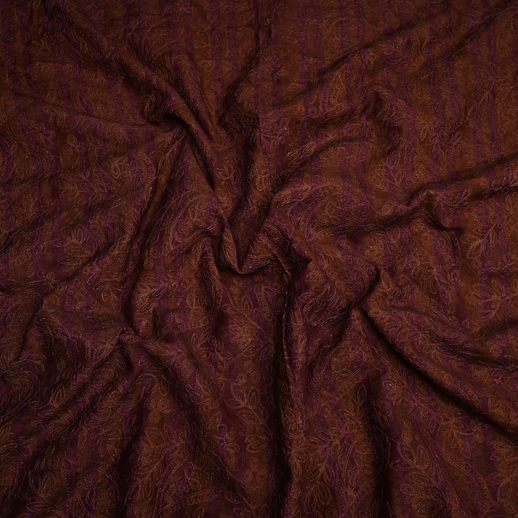 (Pre-Cut 3.40 Mtr)Brown Color Digital Printed Embroidered Pure Chanderi Fabric