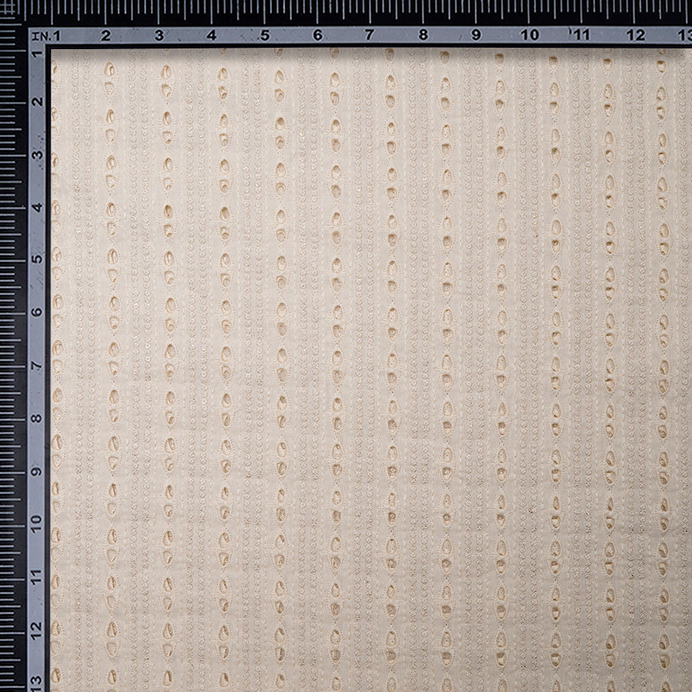 (Pre-Cut 3.10 Mtr)Off White Color Embroidered Cotton Fabric