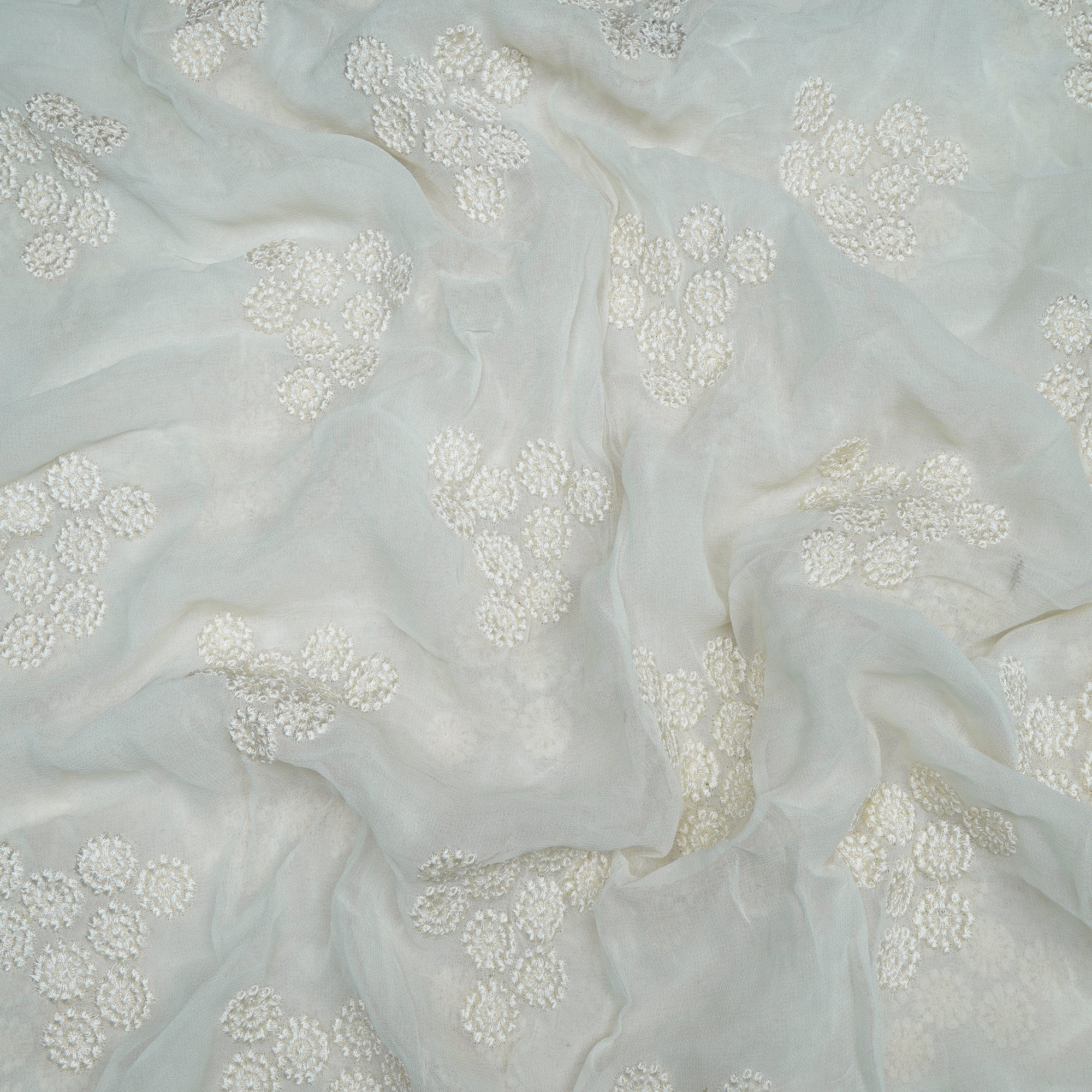 (Pre-Cut 3.40 Mtr)Off-White Color Embroidered Viscose Georgette Fabric