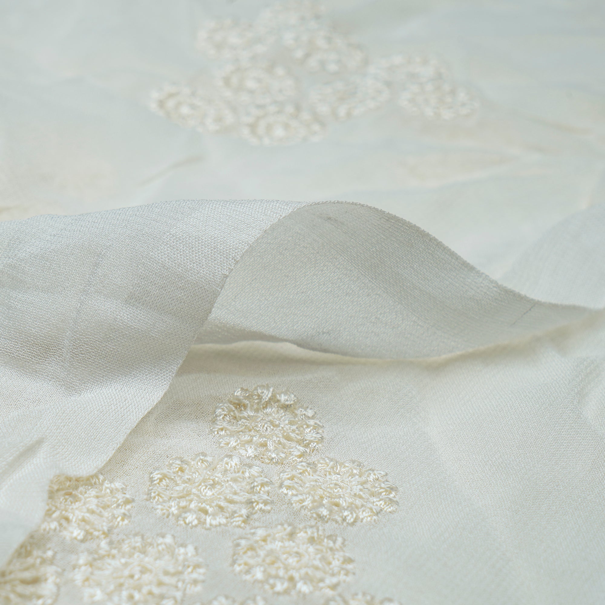 (Pre-Cut 3.40 Mtr)Off-White Color Embroidered Viscose Georgette Fabric