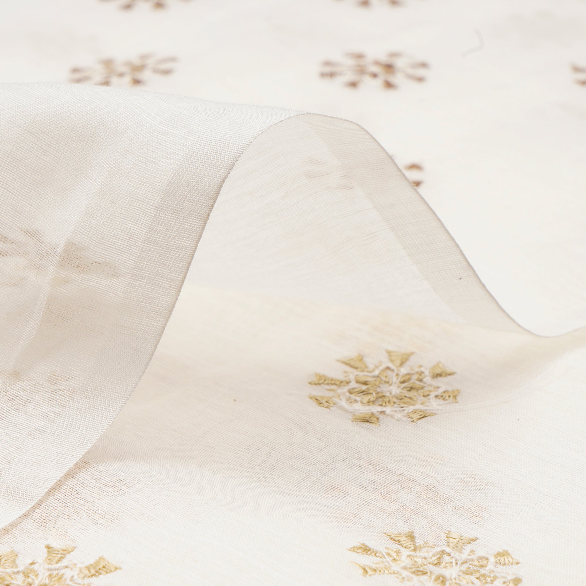(Pre-Cut 2.70 Mtr)Off White Dyeable Motif Pattern Gota Patti Work Embroidered Chanderi Fabric