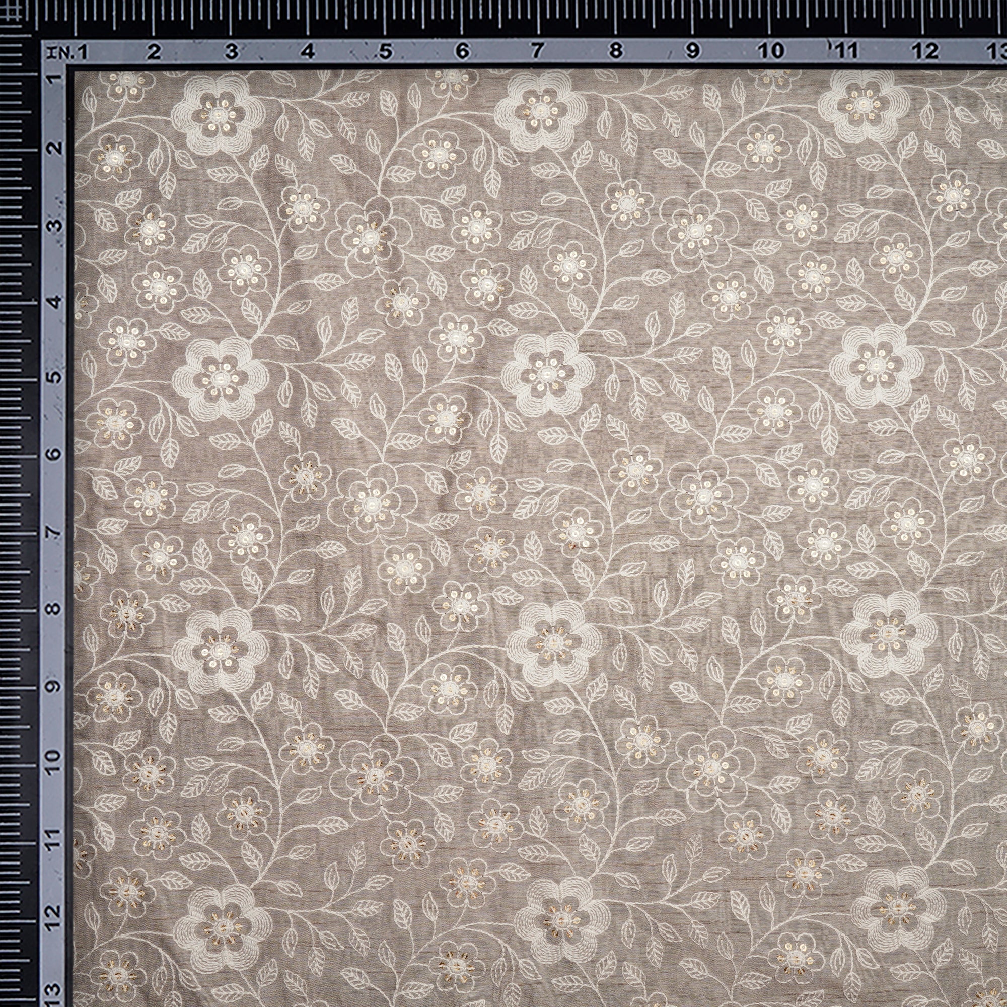 (Pre-Cut 4.20 Mtr)Island Fossil Floral Pattern Thread Embroidered Viscose Fabric