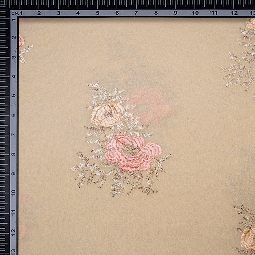 (Pre-Cut 3.60 Mtr)Beige Color Embroidered Viscose Georgette Fabric