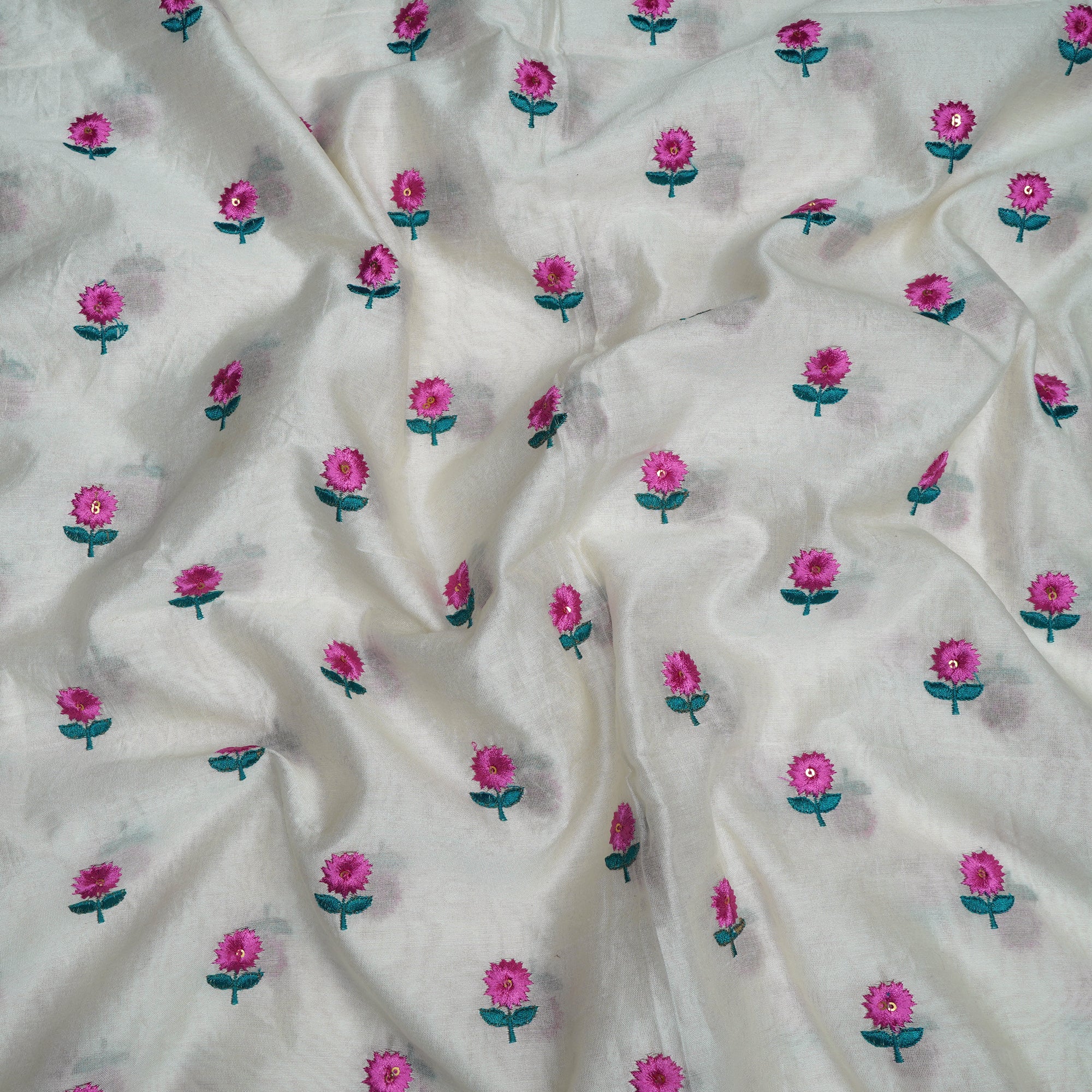 (Pre-Cut 3.60Mtr)Off White Color Embroidered Fine Chanderi Fabric