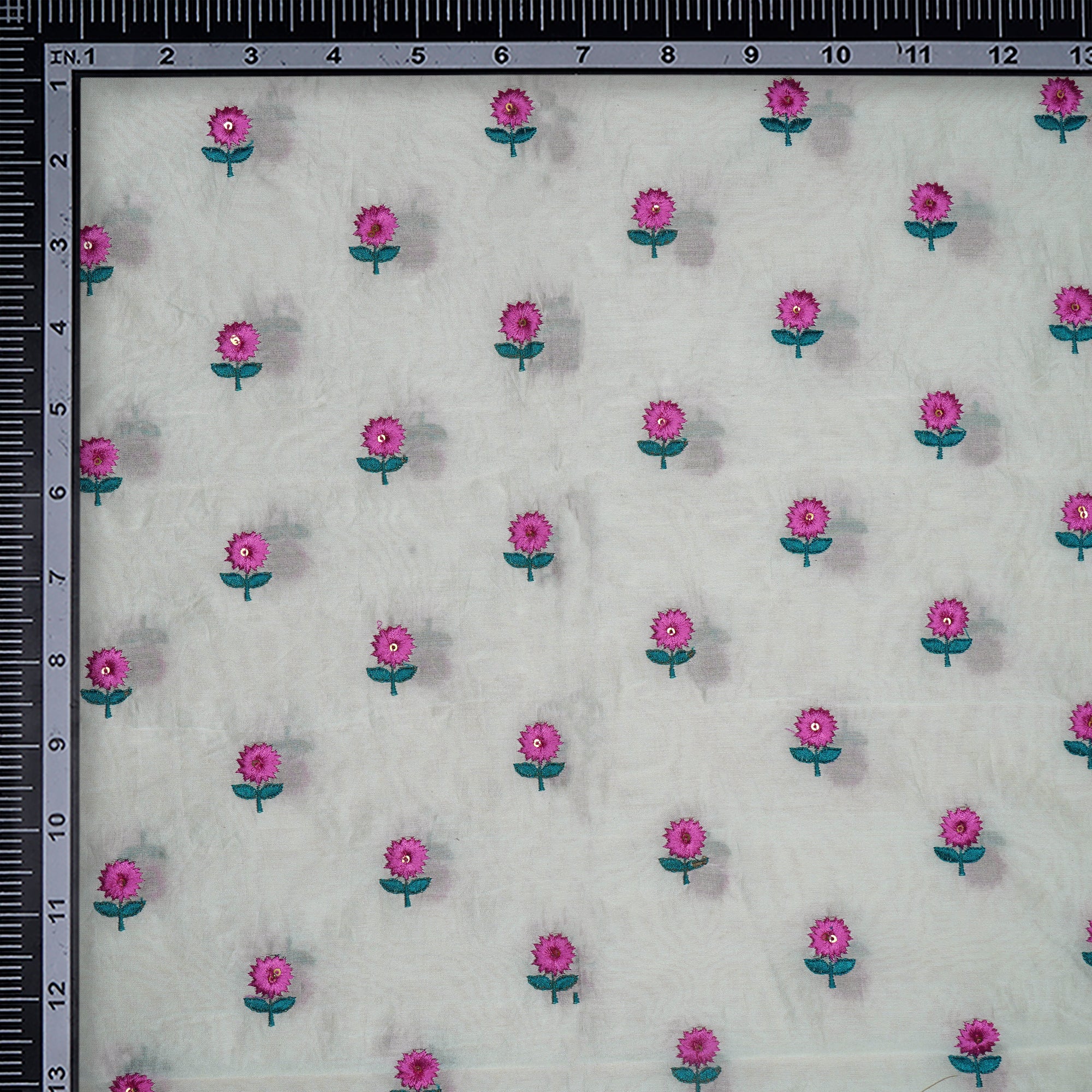 (Pre-Cut 3.60Mtr)Off White Color Embroidered Fine Chanderi Fabric